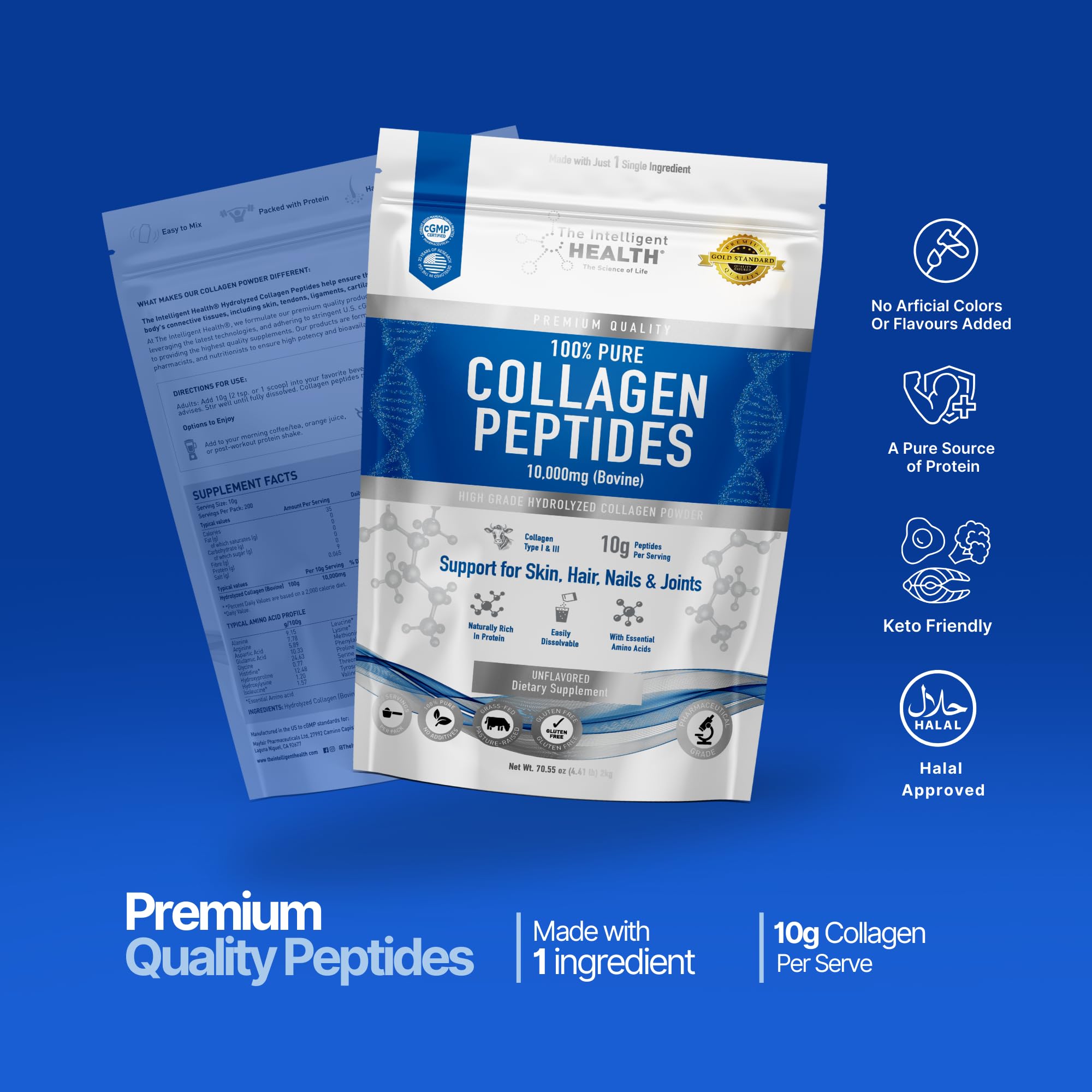 Hydrolysed Collagen Powder (Bovine) - High Protein Grass Fed Unflavoured Peptides - Collagen Supplements for Women | Gluten Free, Paleo & Keto Friendly (2KG)
