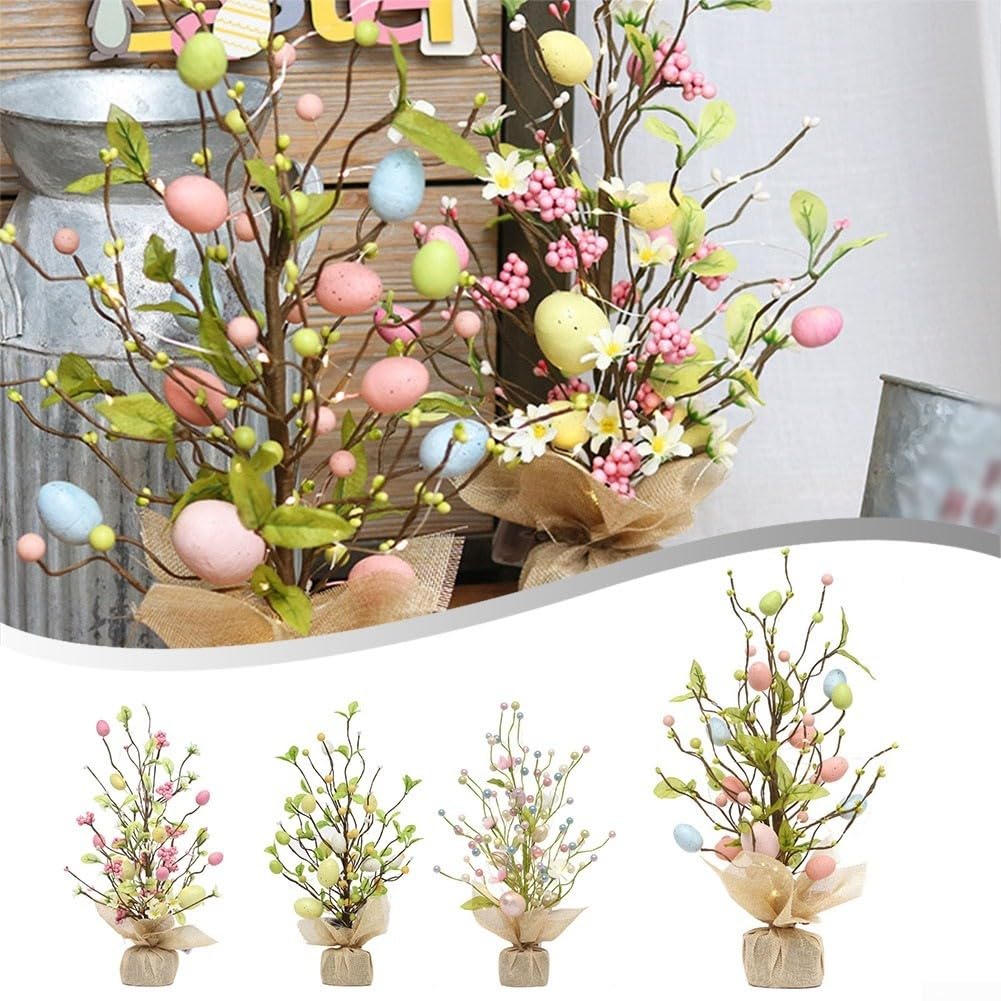 Albero di uova di Pasqua, albero decorativo a LED luminoso, uovo di Pasqua per interni, decorazione da tavolo per soggiorno, camera da letto (C)
