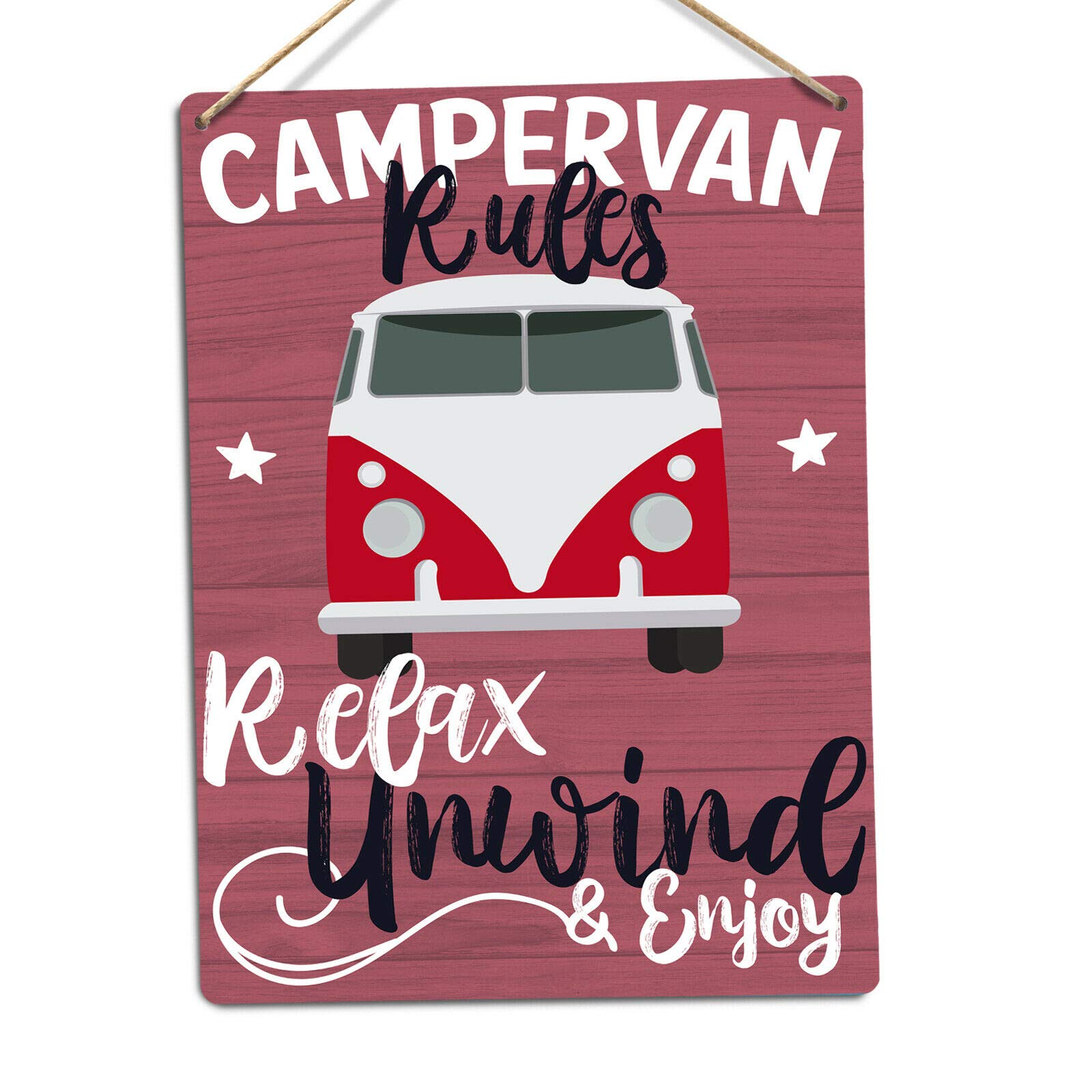 Toasted Merch Red Camper Van Rules - – Medium Twine | Printed Metal Wall Sign Plaque