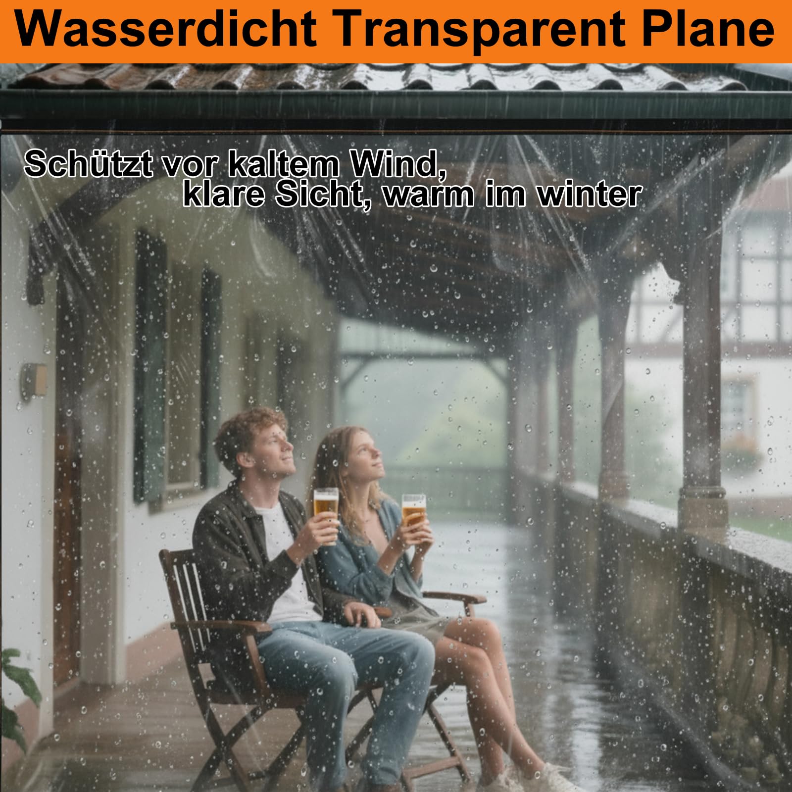 BeGrit 3M x 4M wasserdichte Transparente Plane mit Ösen Wetterfeste Plane Transparente Strapazierfähige Vordächer und Planen enthalten Spanngummi für Gartenmöbel Pflanzen Gewächshaus Pet Hutch Dach