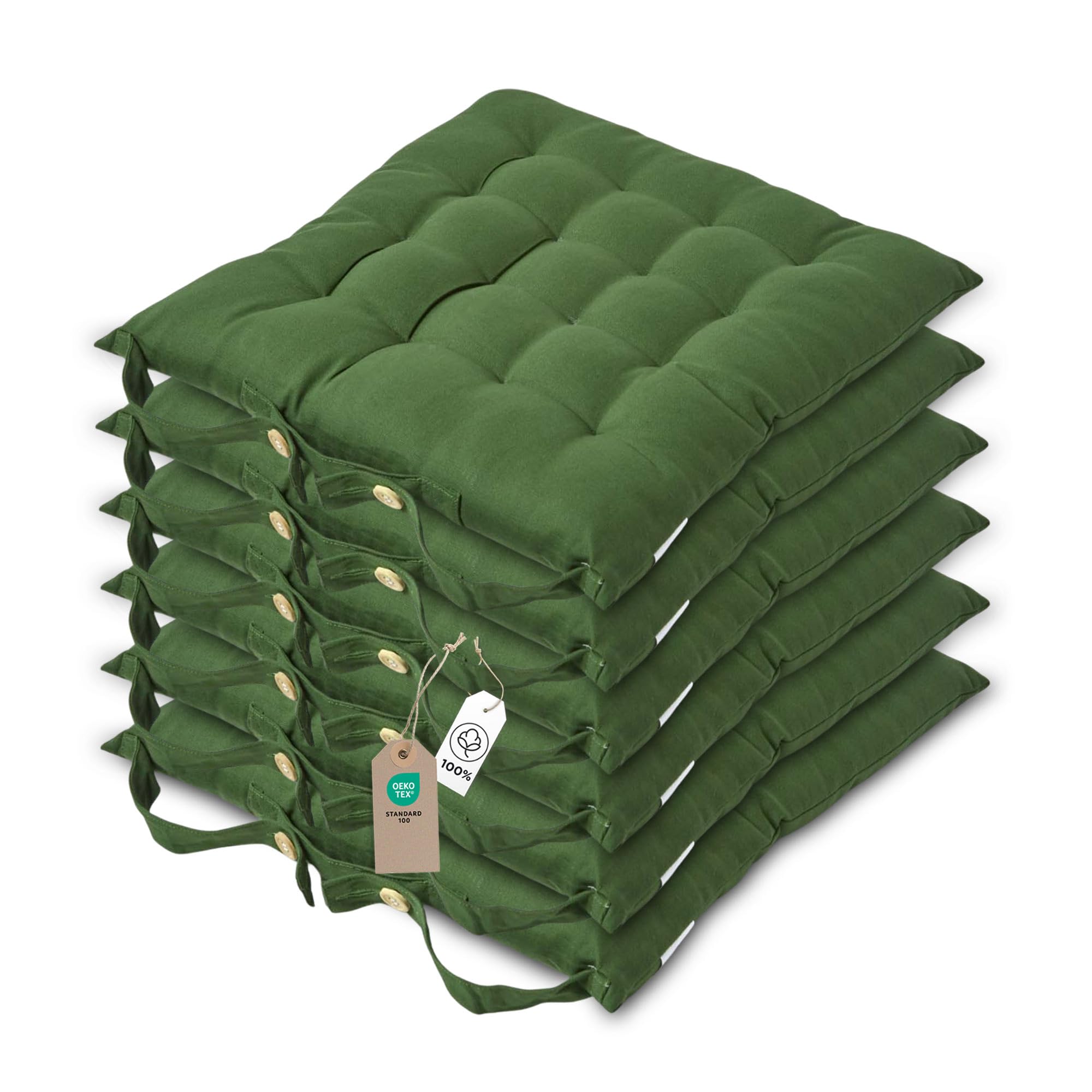 Homescapes 6er Set Stuhlkissen 40x40 cm olivgrün – Sitzkissen Outdoor/Indoor mit Baumwollbezug, Sitzpolster waschbar und Oeko-TEX-Zertifiziert für Esszimmer-, Küchen- & Gartenstühle