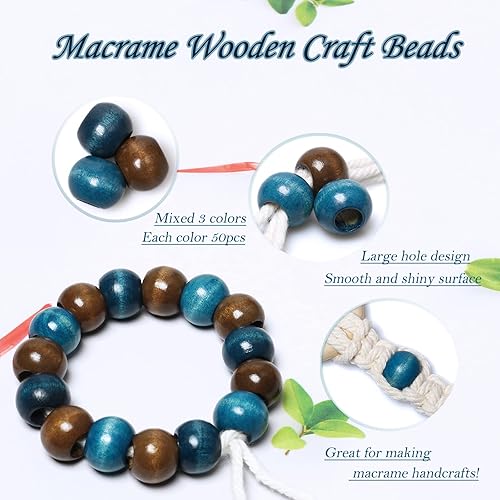 Miniatura 21 de Paquete variado de 150 cuentas de madera de 0.78 pulgadas (0.787 in) con agujeros grandes, cuentas sueltas de madera de colores para manualidades