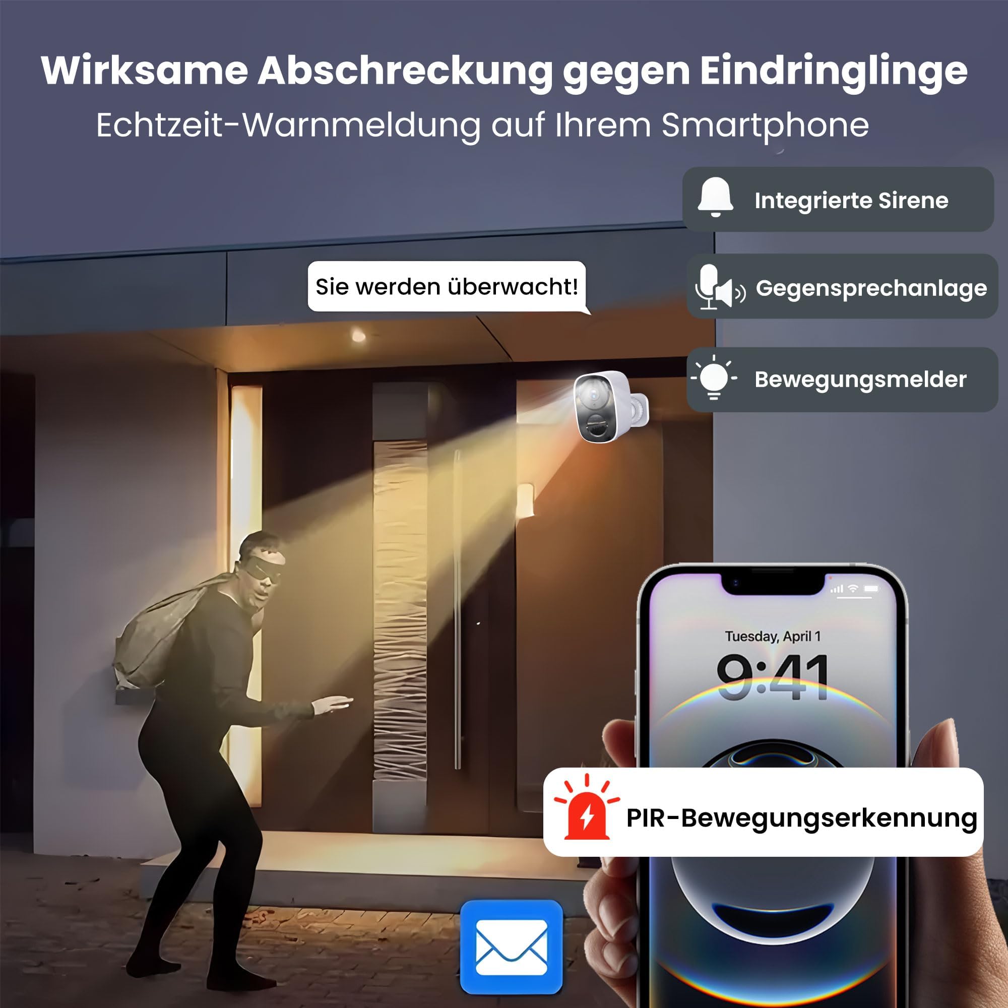 2K/3MP Überwachungskamera Aussen Akku, Kostenloser Cloud-Speicher, 5GHz/2,4GHz WLAN Kabellose Überwachungskamera außen/innen, 2-Wege Audio, Bewegungserkennung, Farbige Nachtsicht, IP66 Wasserdicht