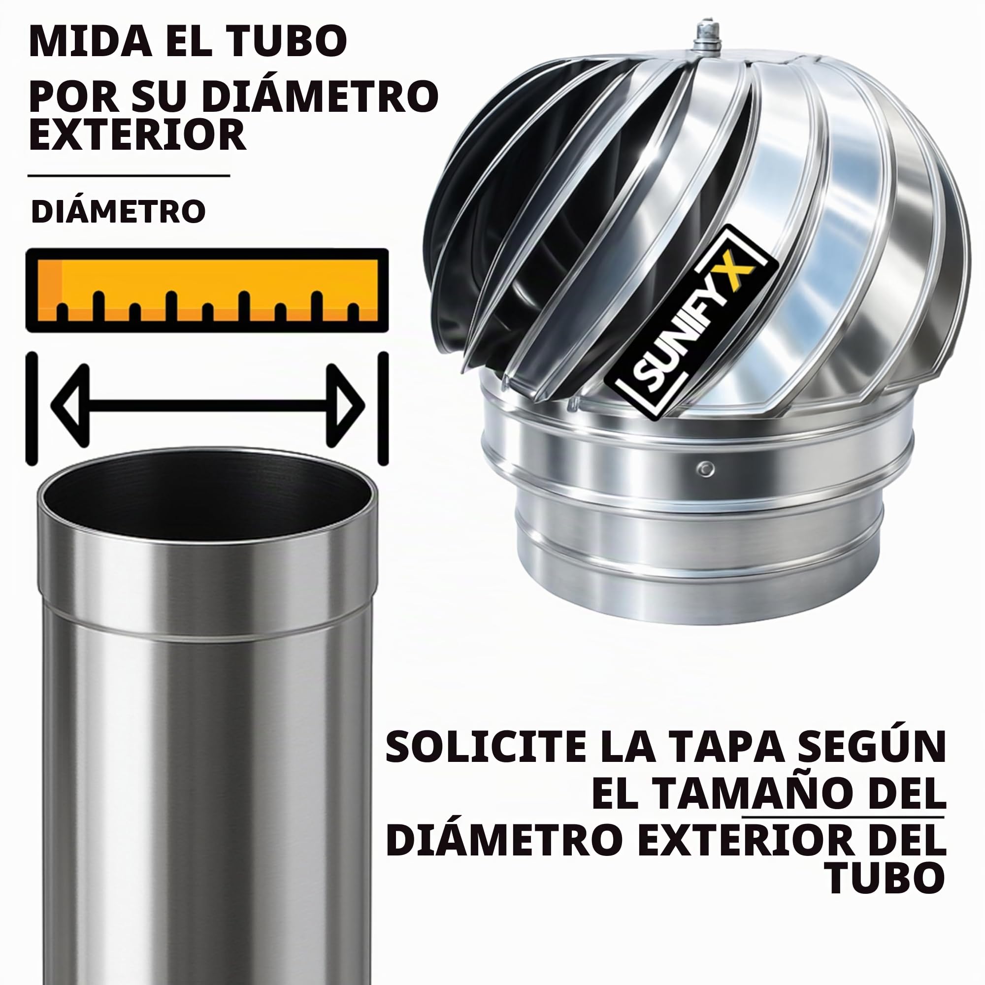 Accesorio para chimenea de 200 mm de acero inoxidable giratorio – SUNIFY accesorio para chimenea accionado por viento – Sombrero anti-retorno de humo – Cubierta de chimenea de ventilación giratoria