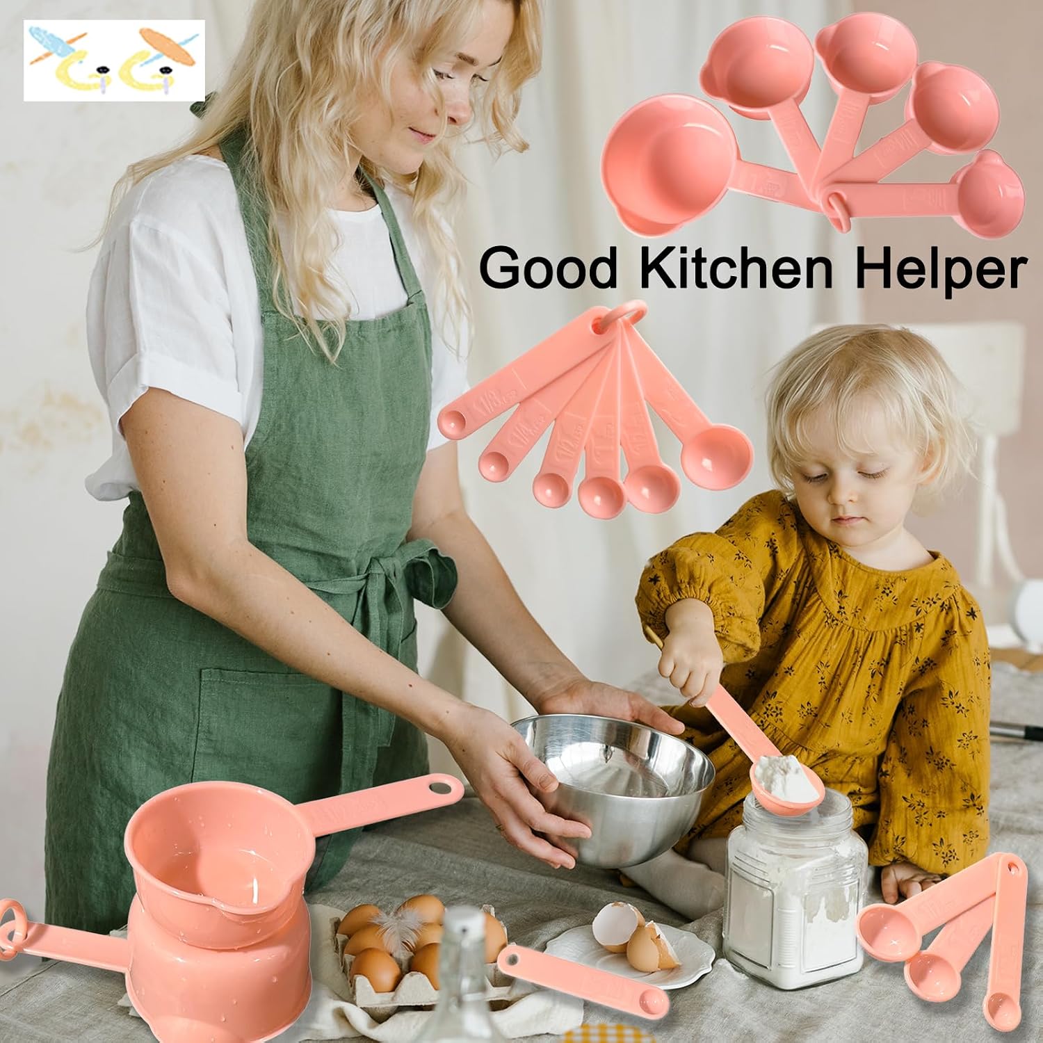 Pink Measuring Cups and Measuring Spoons Set of 11pcs,Cute Plastic Accurate Tablespoon,Kitchen Ingredient Measure Tools,Good Gift for Cooking and Baking image 5