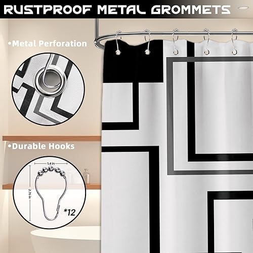 Miniatura 8 de Cortina de ducha geométrica negra abstracta moderna para decoración de baño de hombre, juego de cortinas de baño gris frío, tela impermeable con