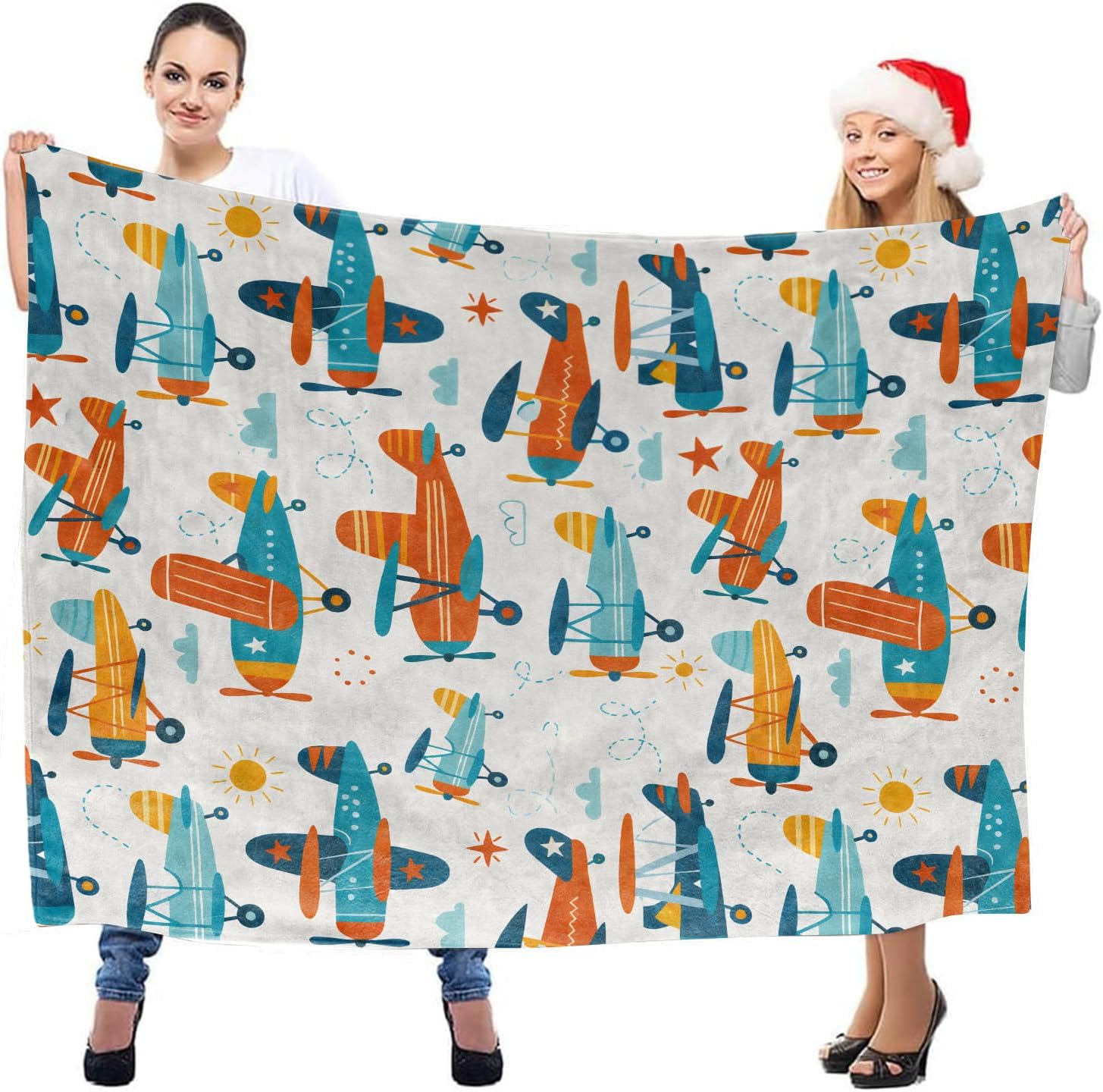Playful Airplane Throw Blanket, Lightweight Warm Flannel Blankets, Home Decor and Gifts, Soft Cozy Throws for Women Boys Kids, 50"X60" for Bed Couch Travel Office - Image 2