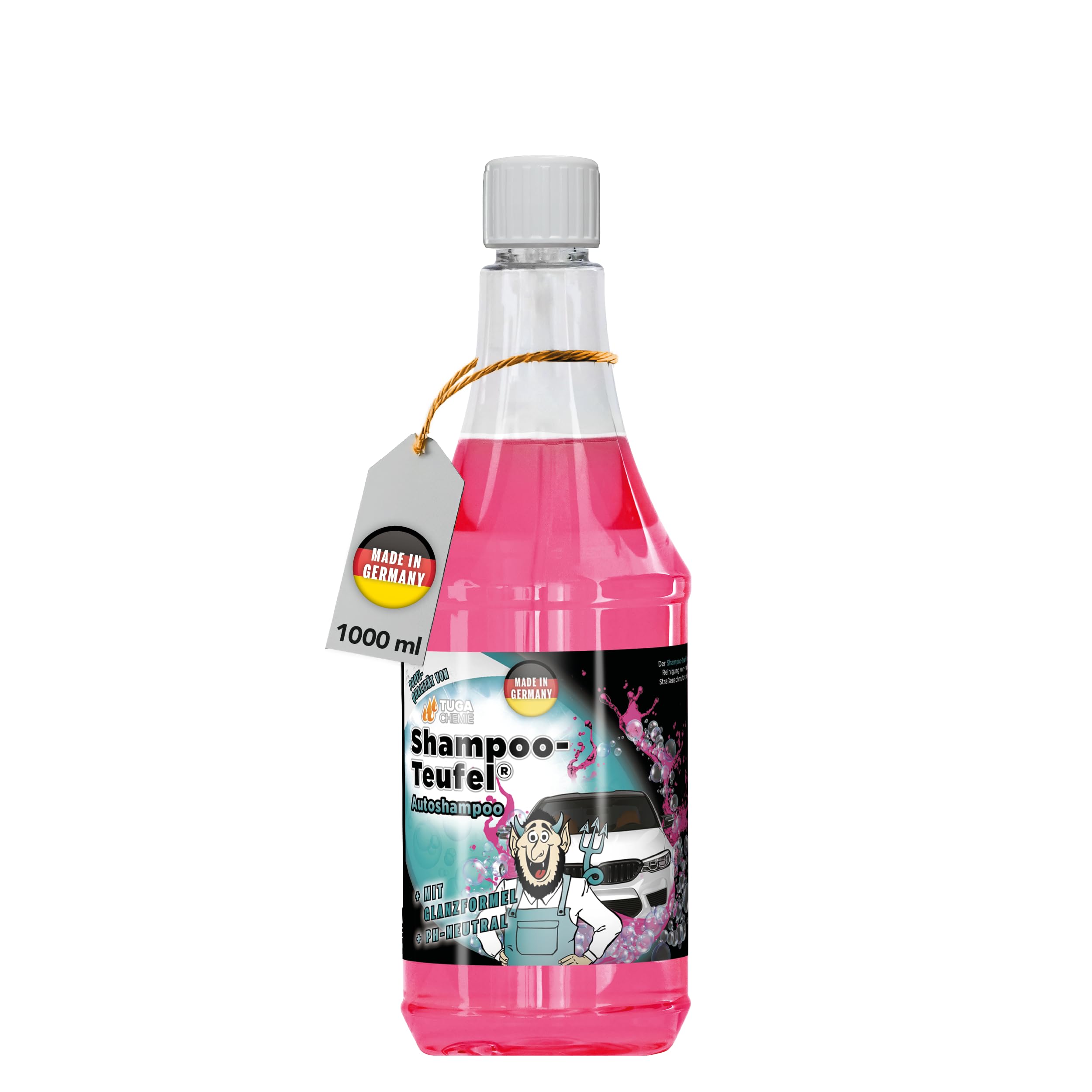 TUGA Chemie Shampoo-Teufel - Autoshampoo Konzentrat - Hochwirksames Auto Shampoo - Lackreiniger - KFZ Schmutzentferner - schäumende, gründliche Handwäsche - pH Neutral 1L - Made in Germany