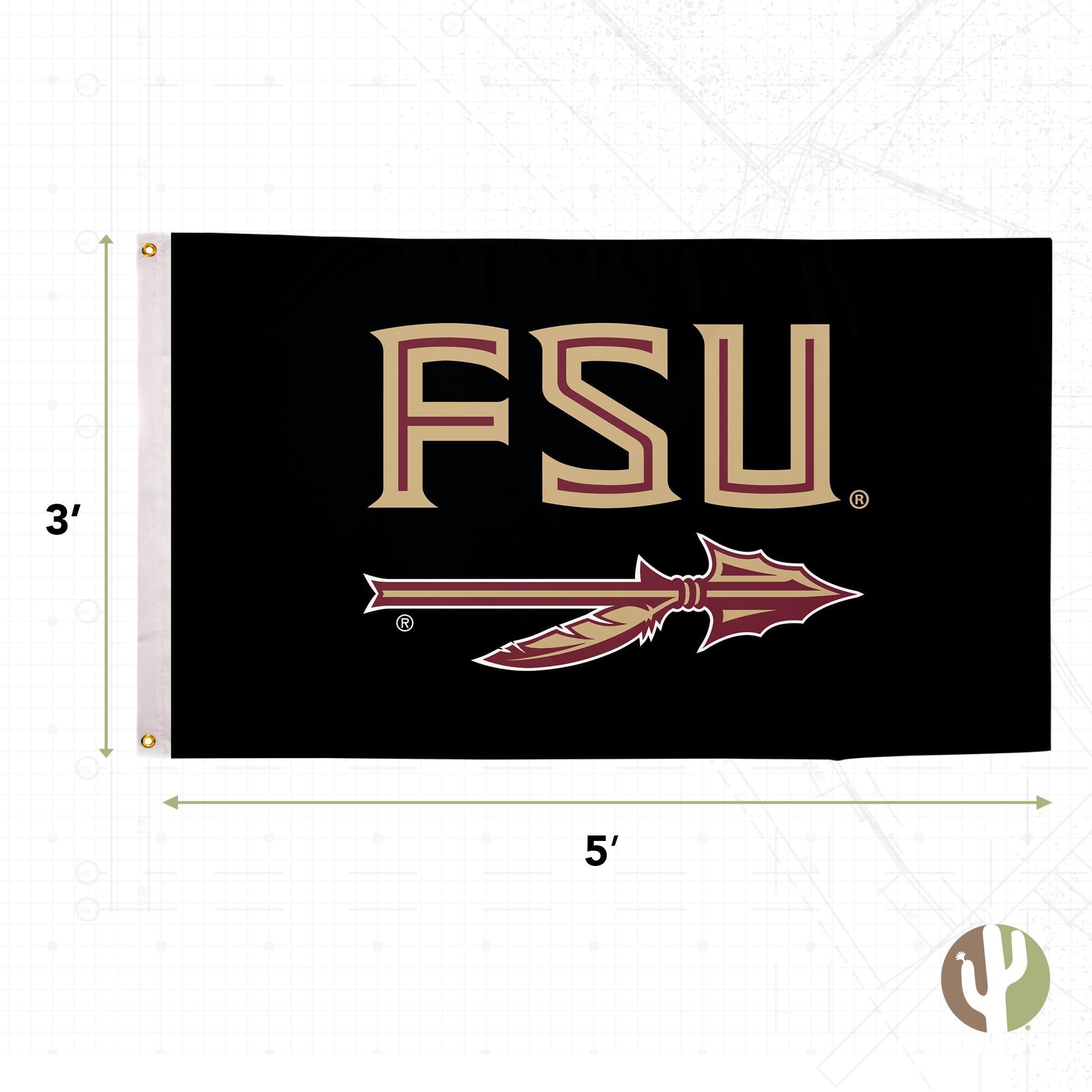 Desert Cactus Florida State University Flagge – 91x152 Cm, 100 % Polyester, Beidseitig Bedruckt, Für Innen & Außen