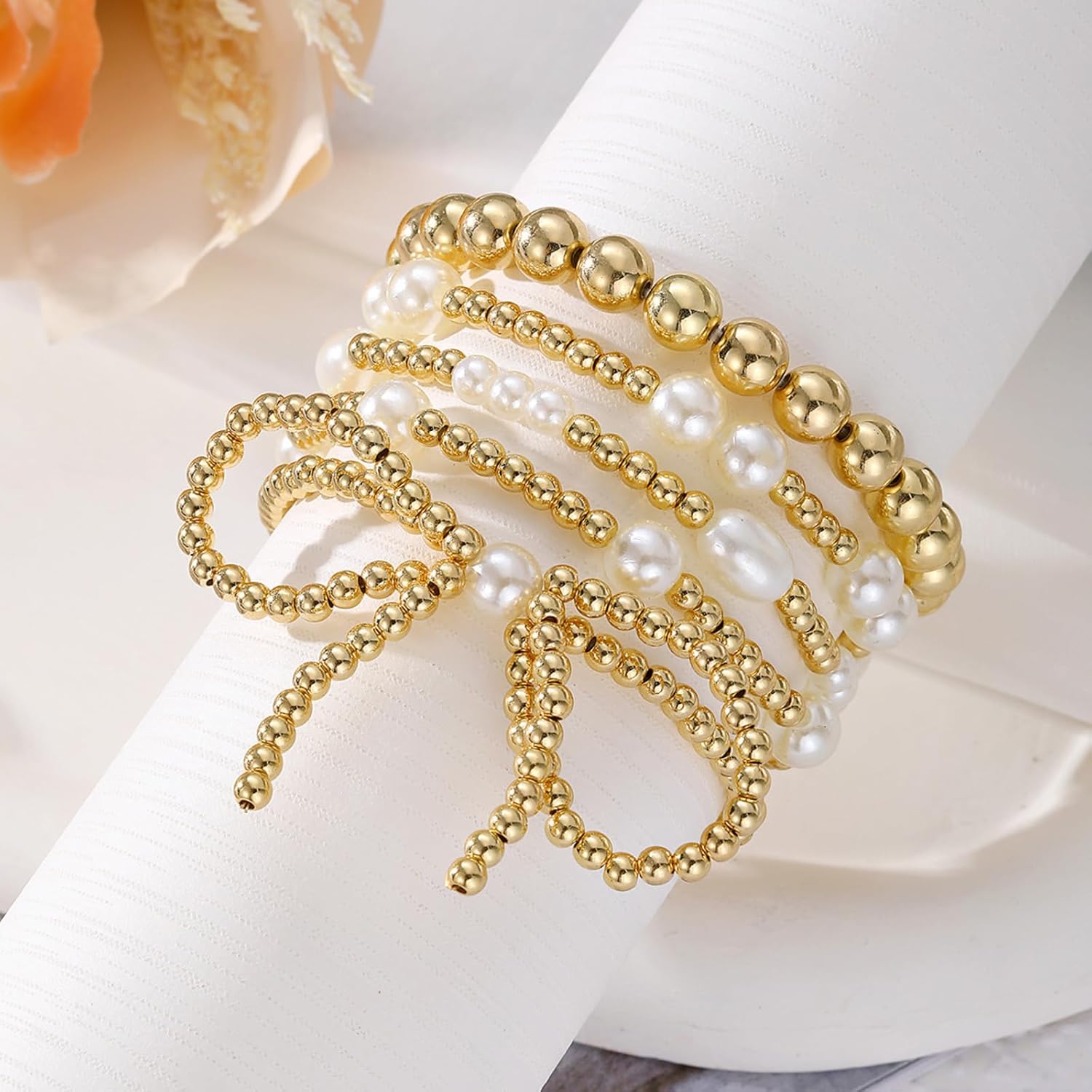 72ore Gold Bow Bracelet for Women Pink Beaded Pearl Bracelet Aesthetic Jewelry Bow Jewelry Set Gift for Women - Image 5
