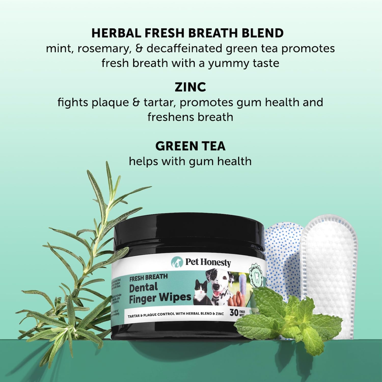 Dog Dental Finger Wipes for Teeth Cleaning Plaque Off - Dental Care for Dogs & Cats, Stain & Tartar Remover for Teeth, Finger Toothbrush Wipes, Fresh Breath & Gum Care with Zinc + Green Tea - 30 ct - image 3