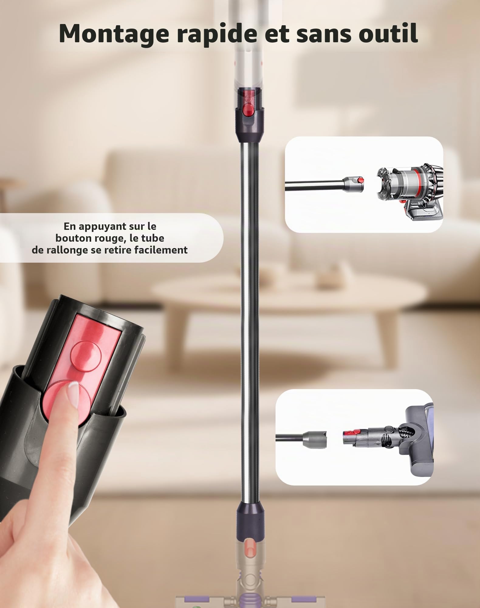 Tube d'extension pour aspirateur Dyson V12 Detect Slim / V10 Digital Slim tube télescopique en aluminium de 29 pouces avec verrouillage rapide – Accessoire de rechange pour tuyau d'aspiration