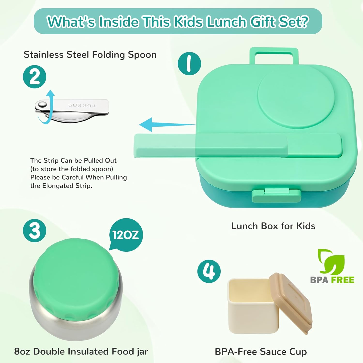 Bento Lunch Box for Kids with 12oz Soup Thermo,4 Compartments Lunch Box Containers Kids, Includes Foldable Spoon &Sauce Jar, BPA Free&Leak proof,Insulated Food Jar for Travel,School,Picnic - Image 4