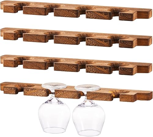 Ripeng 4 piezas de estante de pared de madera para copas con soporte para champán, estante rústico para colgar copas de vino, estante flotante de