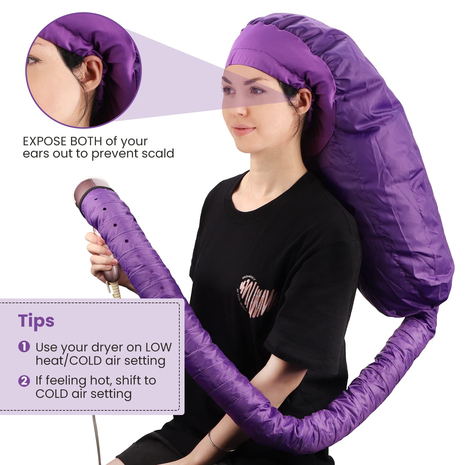 Segbeauty Caschi per Asciugatura, Cuffia Asciugacapelli, Casco Asciugacapelli da Casa Portatile e Professionale, con Elastico per Attacco Phon (Viola)