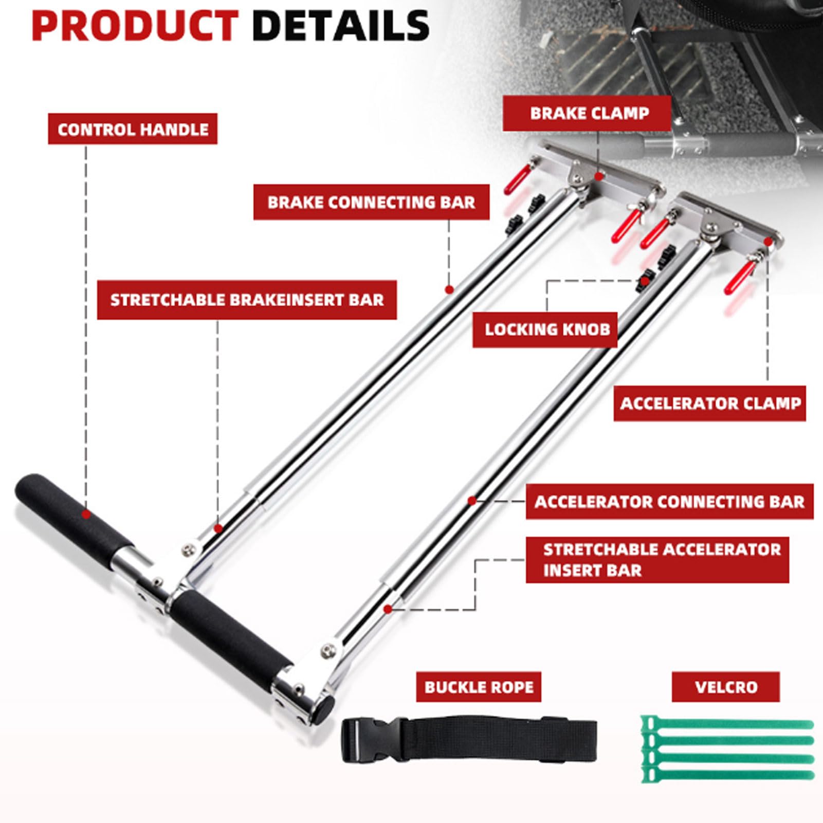 Tbest Handicap-Fahrer-Handsteuerung, Verstellbare Grifflänge von 520 Mm Bis 855 Mm, Hochfestes Auto-Bediengerät aus Aluminiumlegierung für Pickup-LKW, Limousinen, SUV