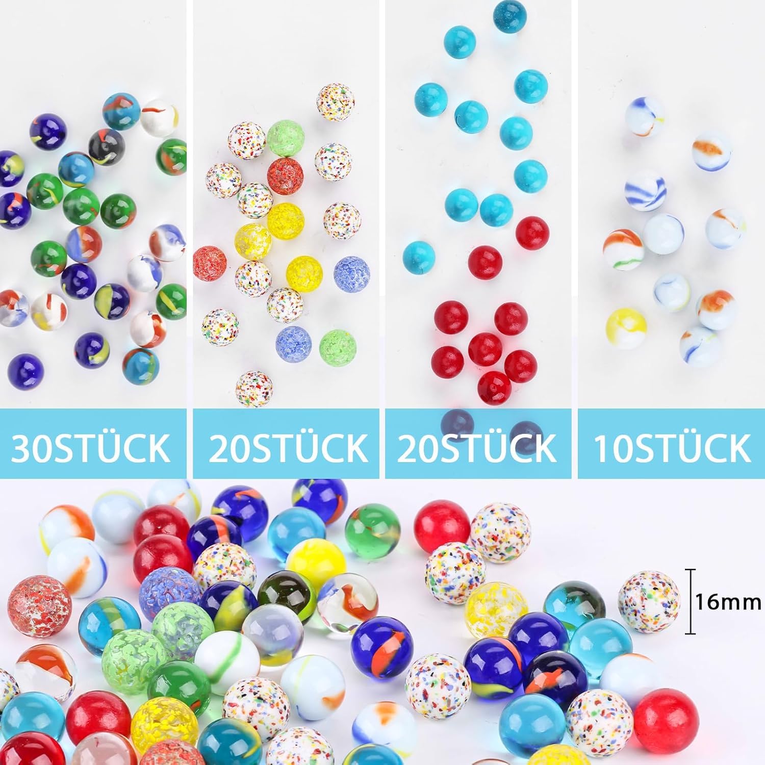 BOPHIS 80 Biglie di Vetro 16 mm, Balance Glass Marbles Colorate per Giochi e Decorazioni