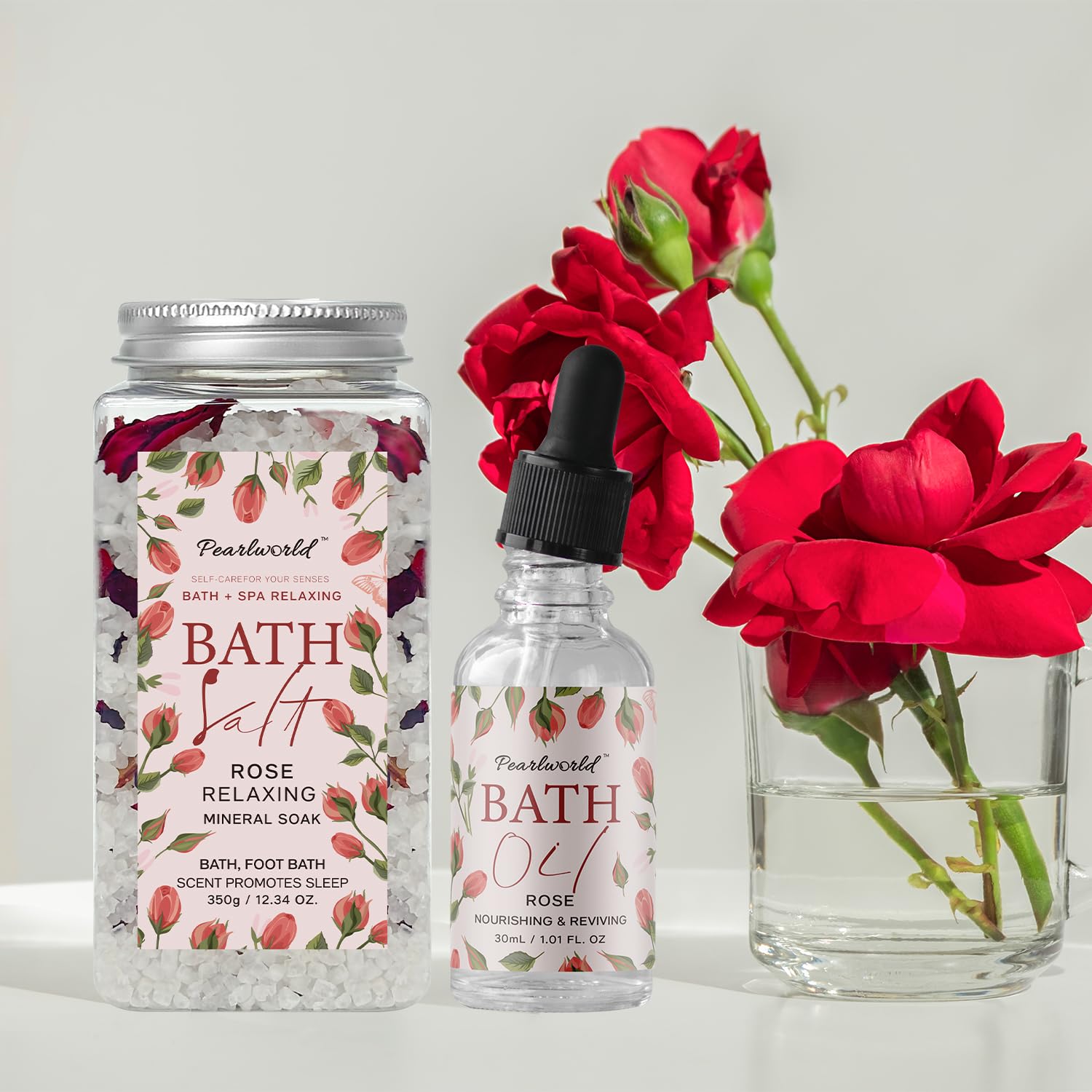 Rose Spa Gift Set for Women, Luxury 9 Pcs Bath Salts Set, Relaxation Gifts for Women, Self Care Set, Clean Moisturizing Skin, Gifts for Mom, Wife, Sister, Friend