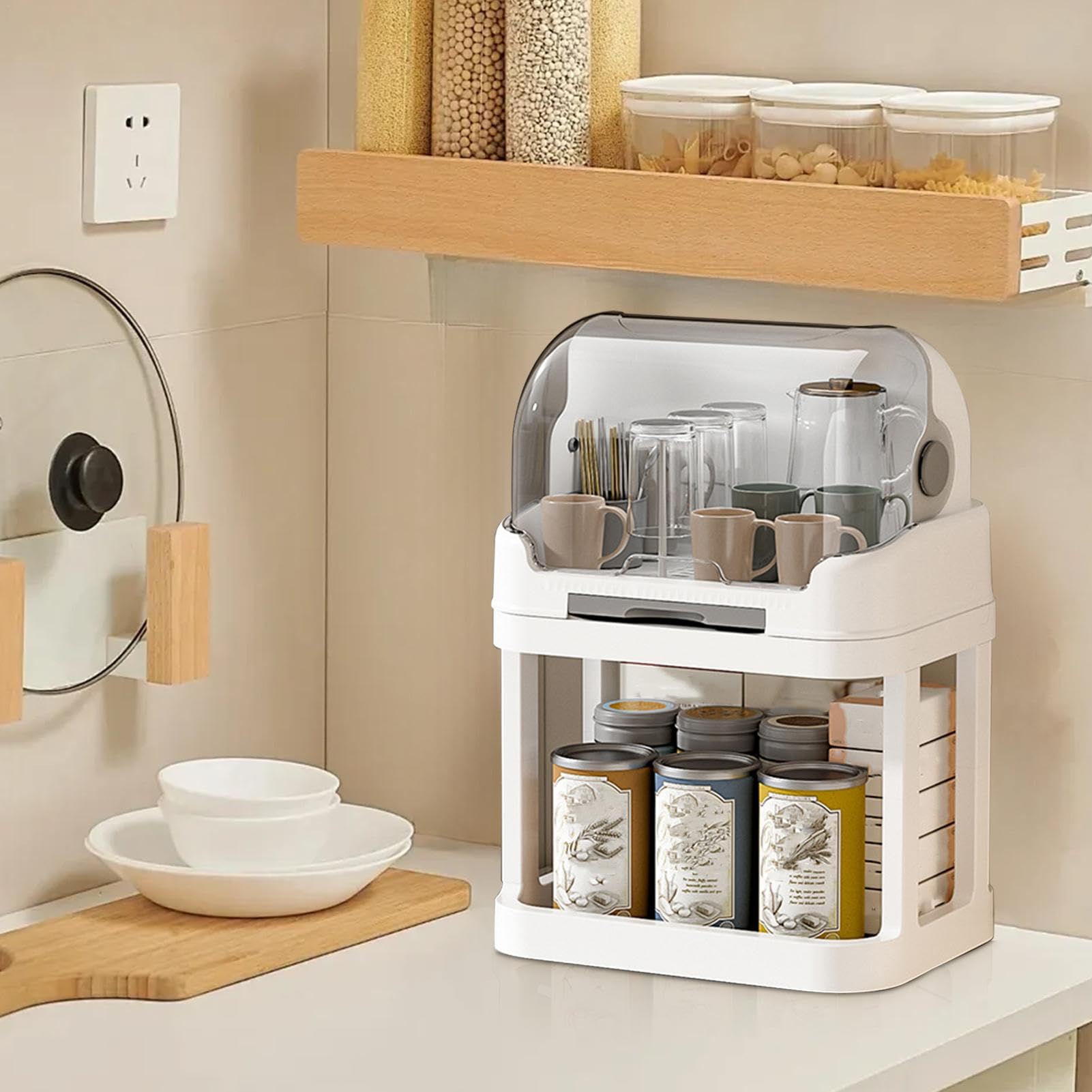 Contenedor para secador de botellas - Organizador para secador de botellas, estante para botellas para niños pequeños con tapa | Secador de biberones para niños pequeños, contenedor de cubiertos de la
