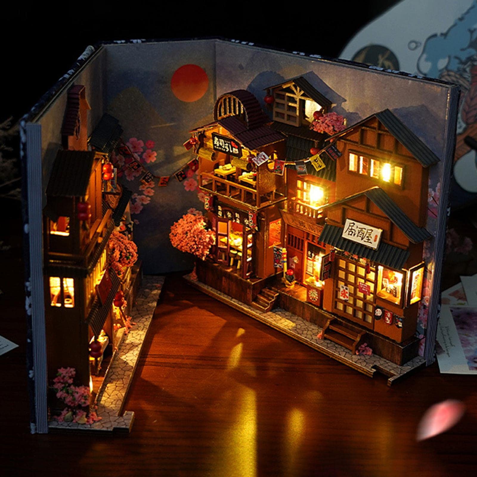 ミニチュアブックヌークドールハウス、防塵カバー付き本棚キット