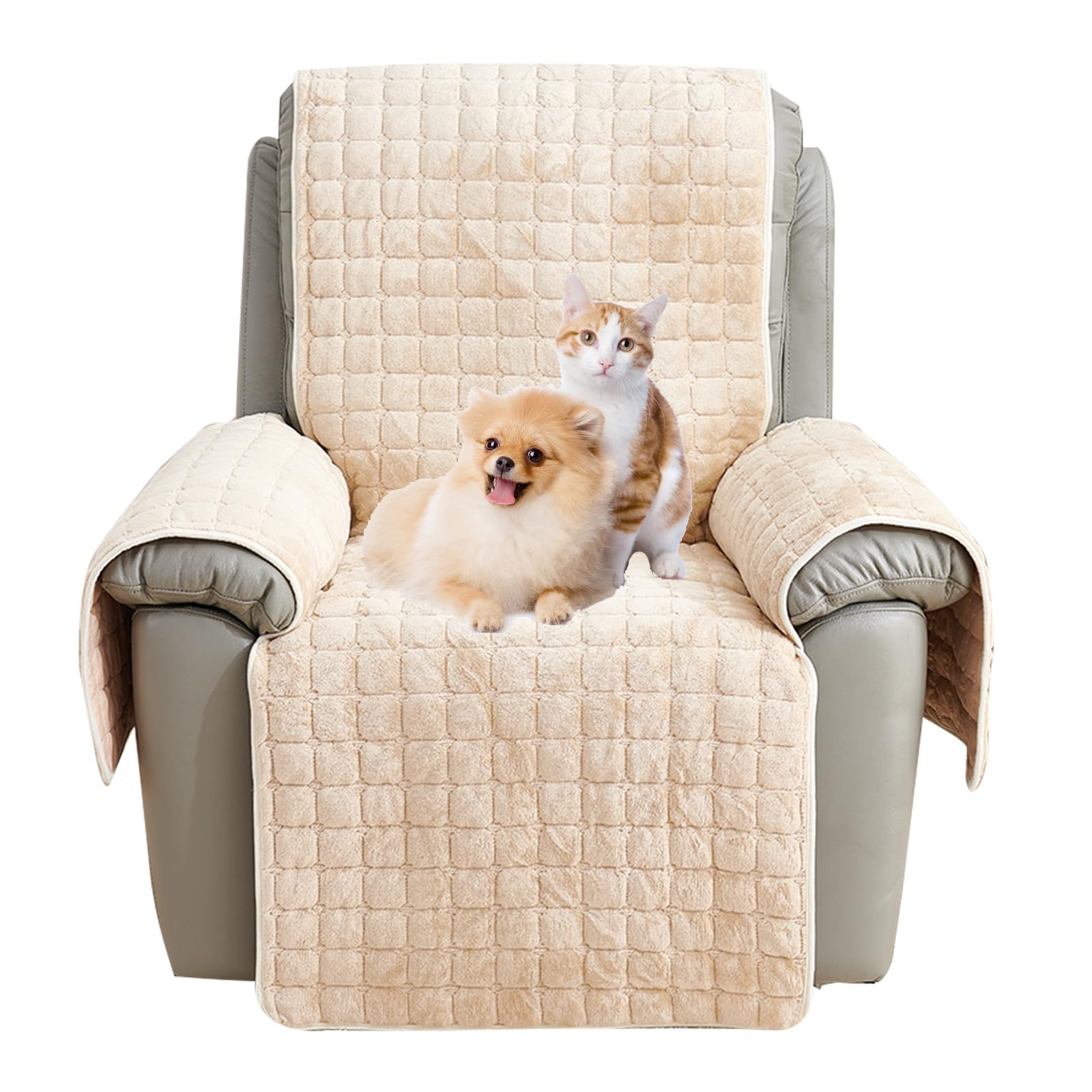 Funda Cubre Sofá, Fundas para Sofa, Funda Sillon Reclinable Acolchado Reversible Fundas, Funda de sofá para Mascotas Lavable, antiarañazos y antisuciedad (Beige,3 Seater(167×190CM))