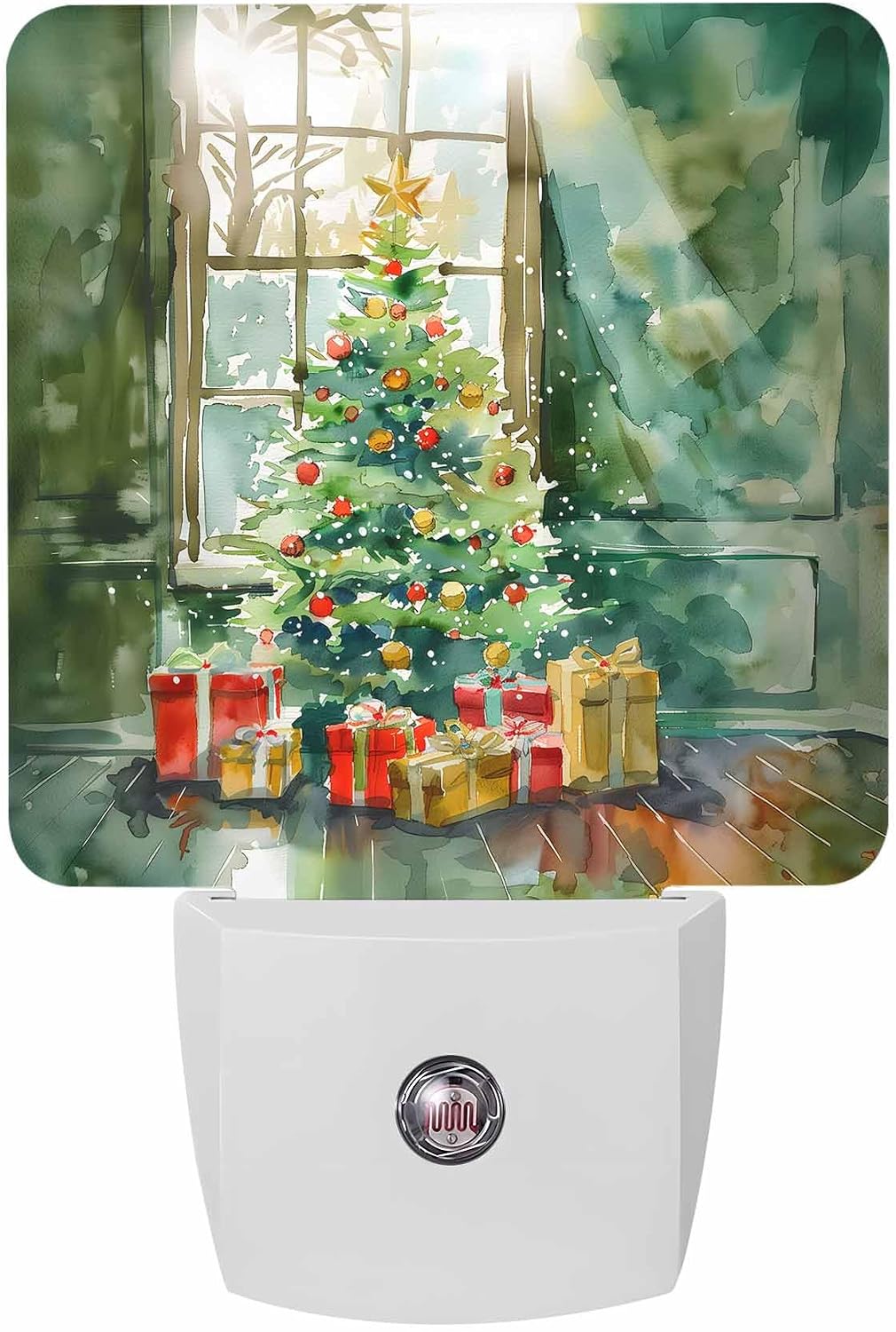 Christmas Night Lights Auto Sensor Watercolor Christmas Tree Gifts Plug-in LED Nightlights Dusk to Dawn for Living Room, Bedroom, Bathroom, Kitchen, Hallway, Stairways Xmas Wall Decor, Ball Green