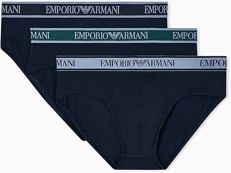 Emporio Armani Men's Logo Band 3 Pack Brief, Armani Blueish, Small