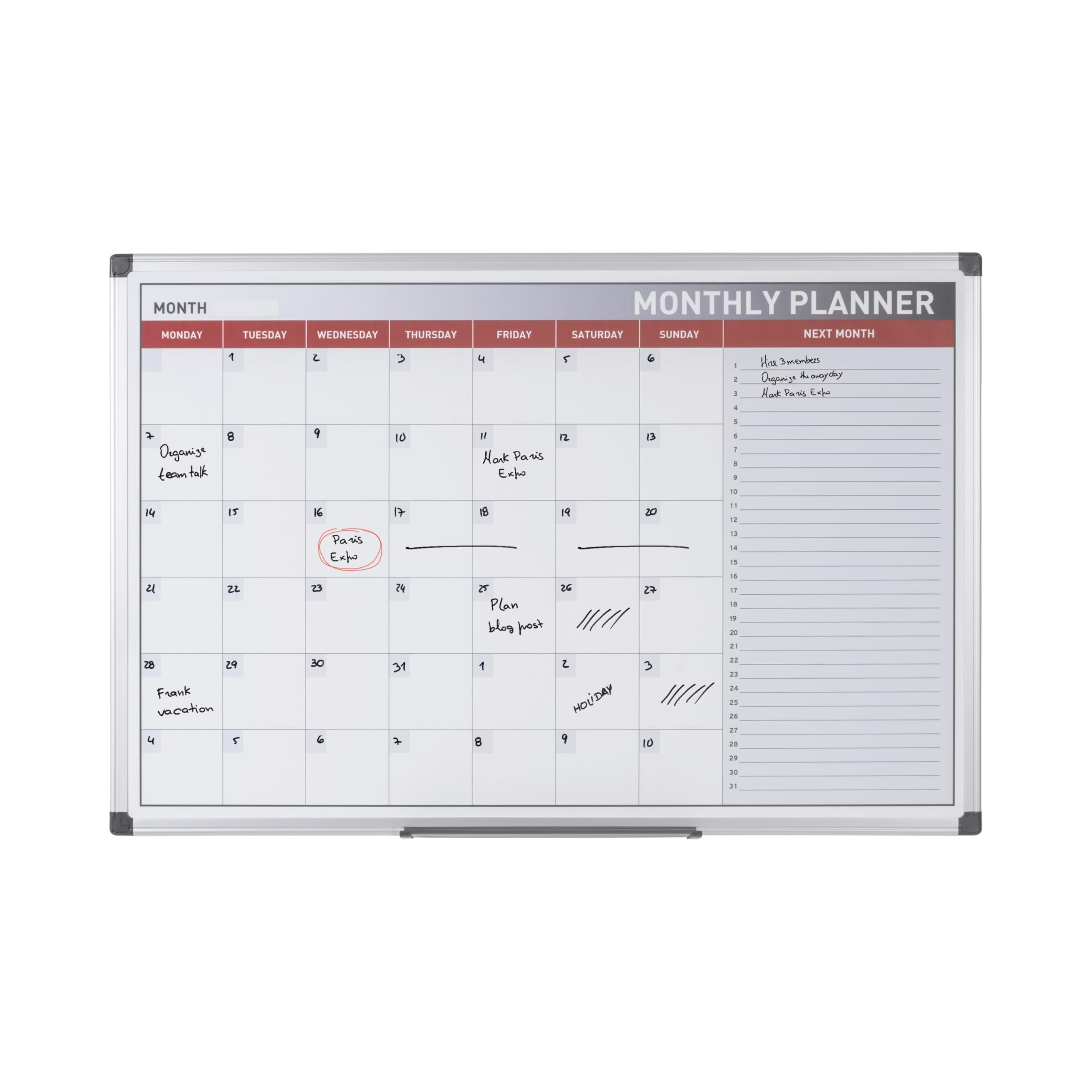 Bi-Office Monatsplaner, Magnetisch, Aluminium Rahmen, 90x60cm