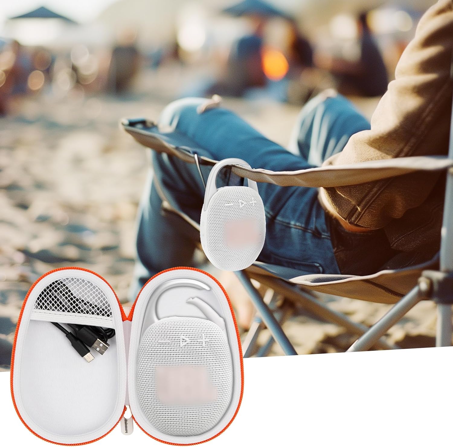 Protective Case Cover Bag for JBL Clip 5/4 Bluetooth Speaker, Portable Speakers Carrying Storage Organizer with Carabiner for Charger & Cable (White) - Image 6