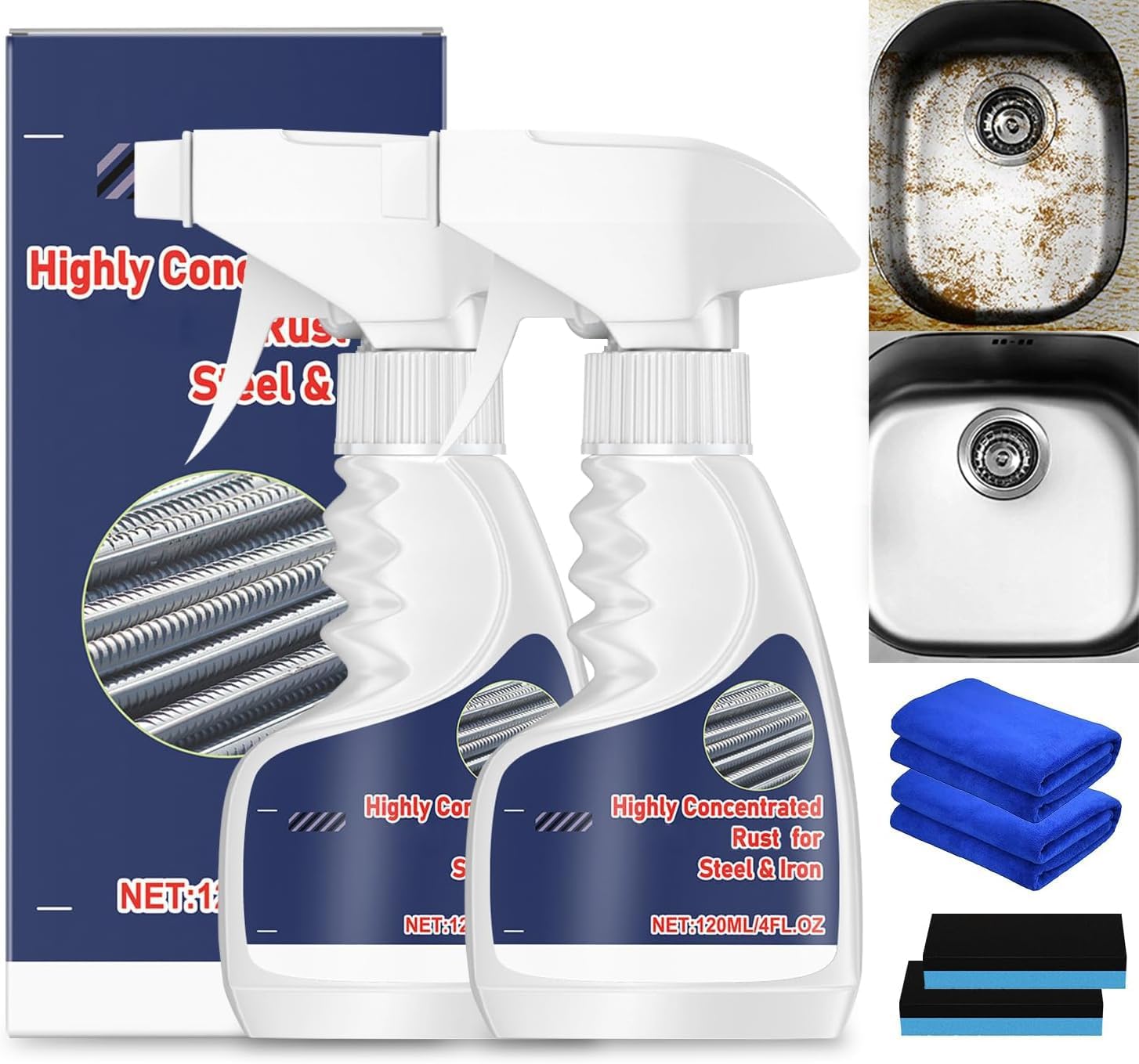 2Pcs Meigline Rust Remover, Highly Concentrated Steel Rust Remover, 2026 Upgraded Multipurpose Rust Remover Spray for Metal, for Tools, Stainless Steel, Automotive Parts, Fast Acting Rust
