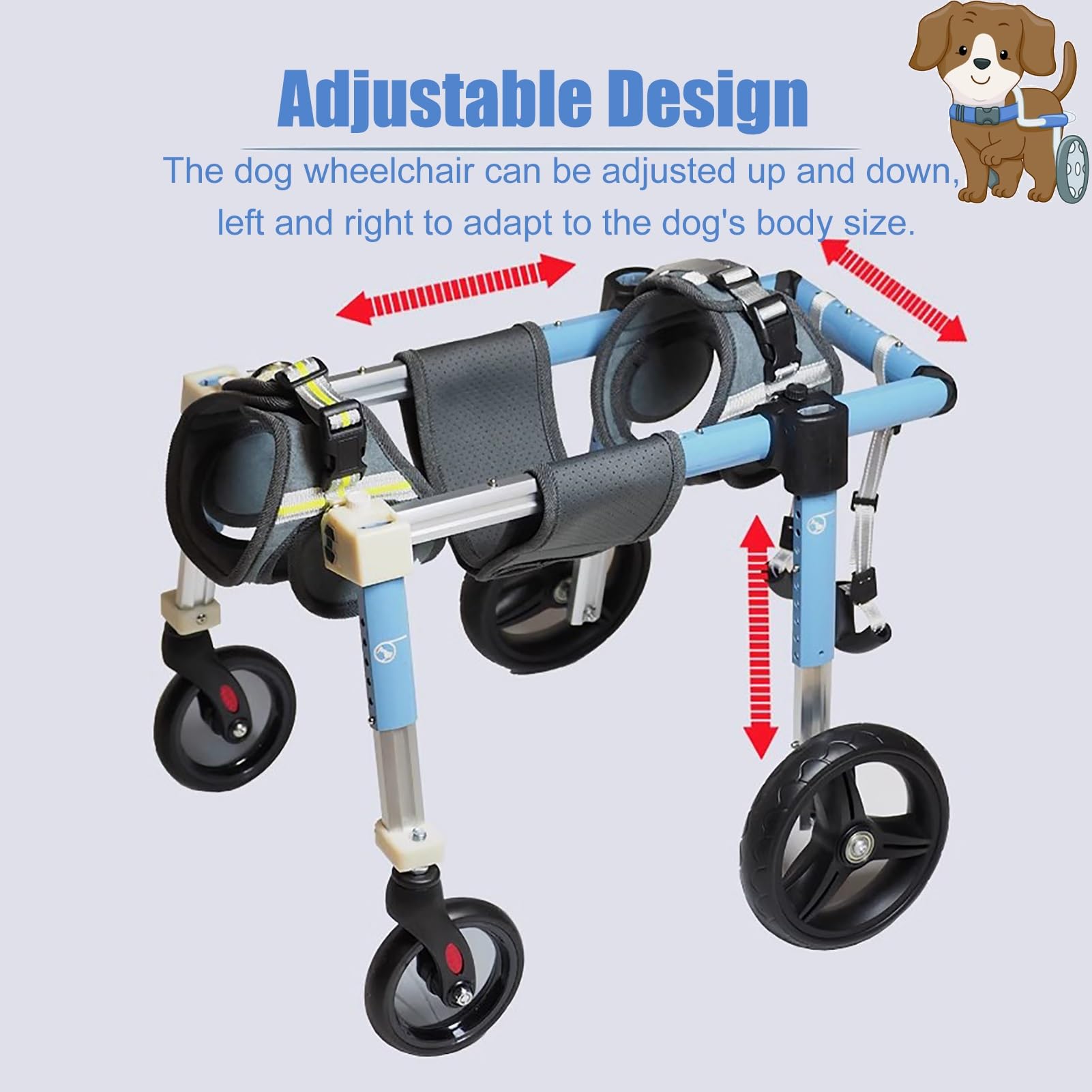 Silla Ruedas Perro Silla de Ruedas para Perros con Soporte Completo de 4 o 2 Ruedas, Carrito de Movilidad Ajustable para Perros Grandes, Medianos y Pequeños, Soporte para Patas para Mascotas(Blue,S)