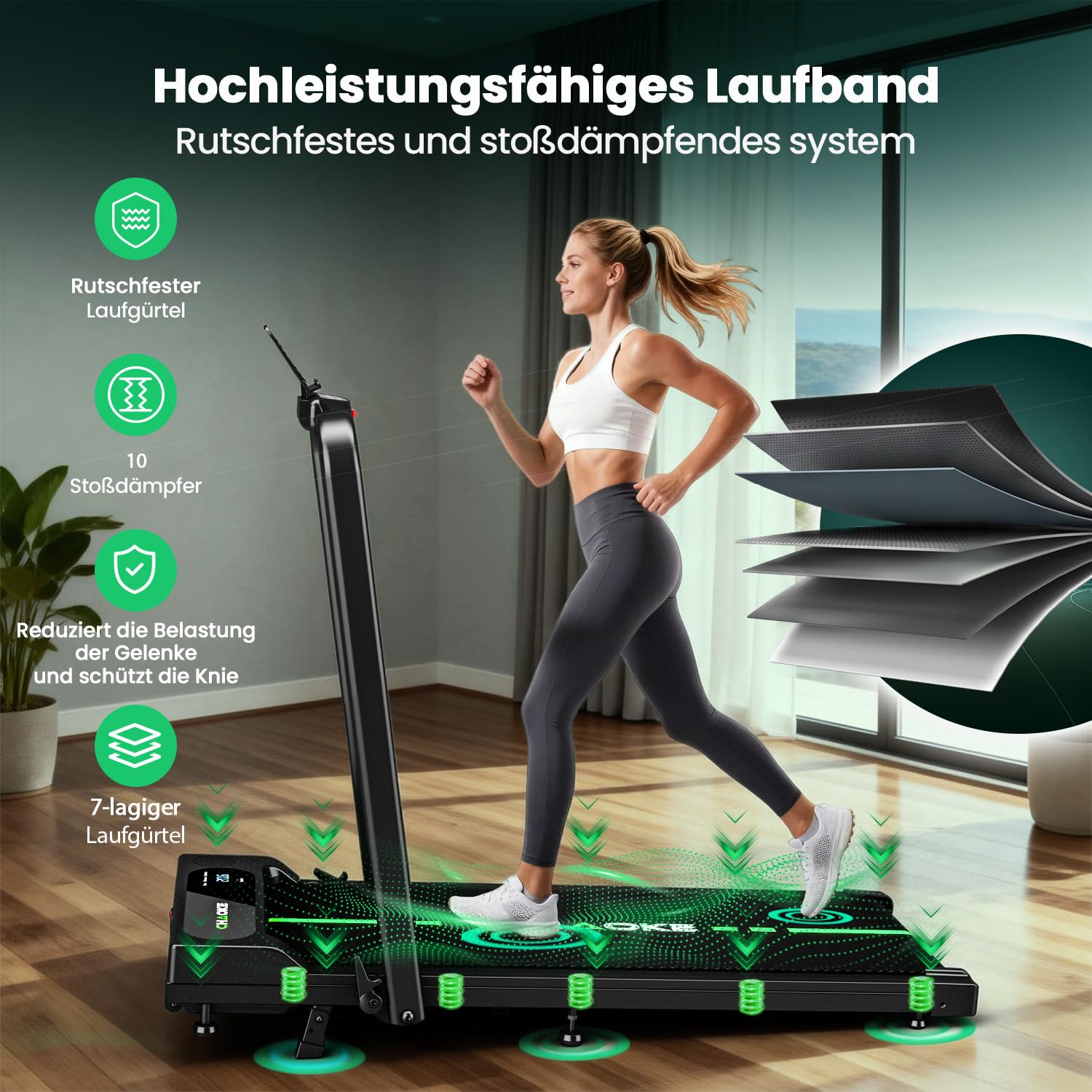 2026 Laufband für Zuhause mit App, Leises Laufband bis 12km/h mit Lautsprechern, 5-in-1 Walking Pad klappbar mit 2,75HP Motor, Treadmill mit 9% Steigung, LCD-Anzeige, Gelenkschonend, Bis 160KG