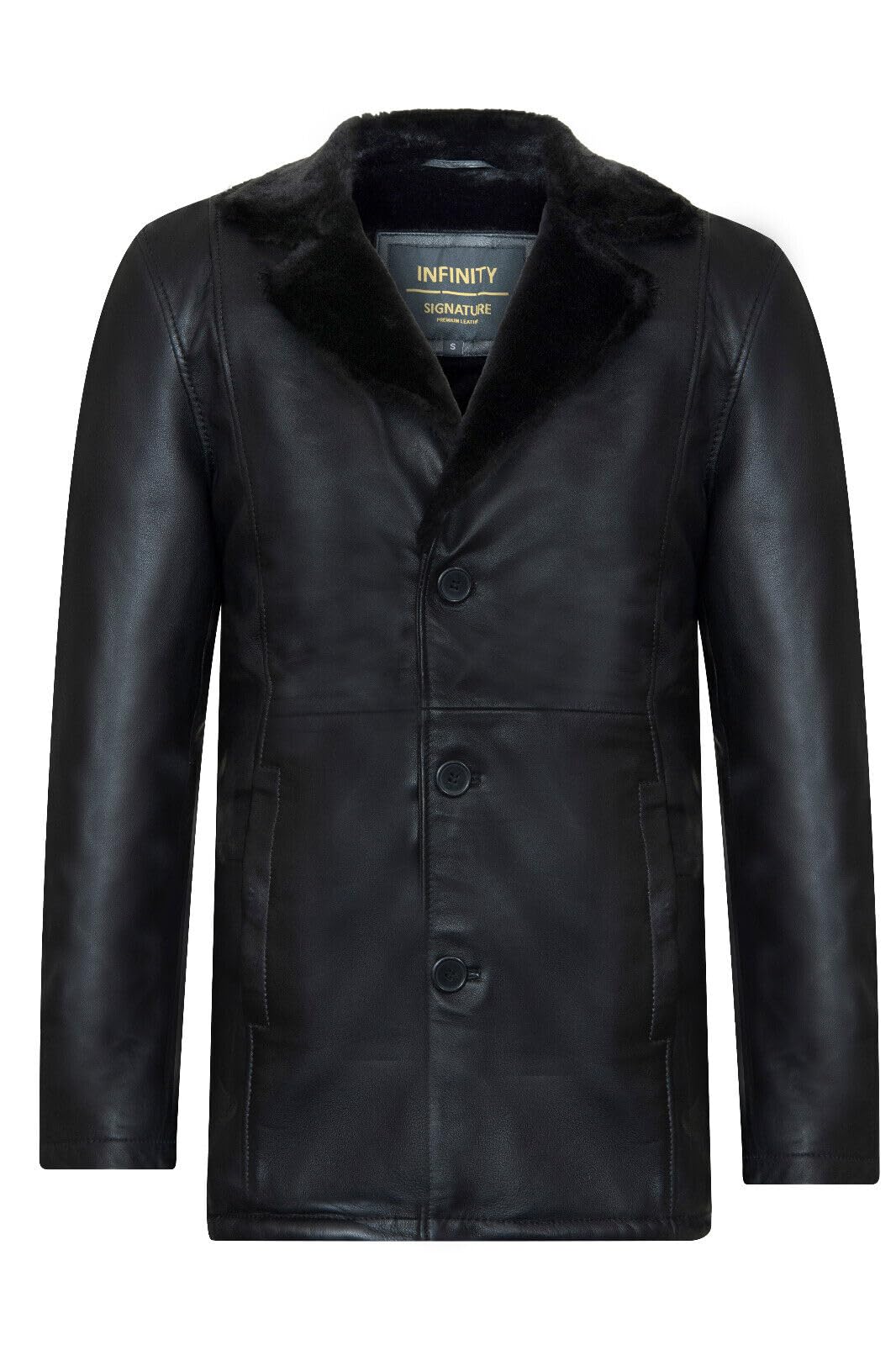 Infinity Leather Men's Black Reefer Leather Blazer Jacket`- Pablo - Uk 2XL | Eu 54 | Us 44