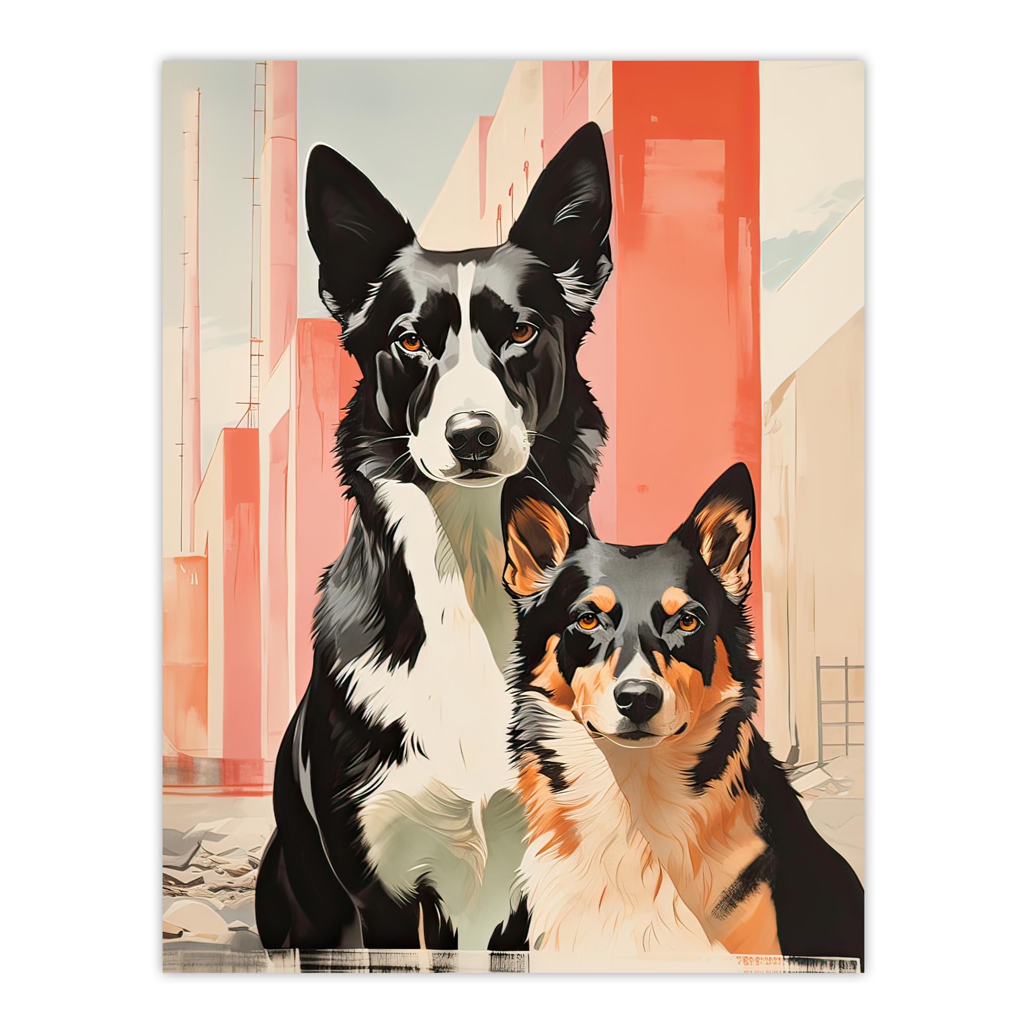 Artery8 Collie Pair Dog Portrait Watercolour Painting Large Wall Art Poster Print Thick Paper 18X24 Inch