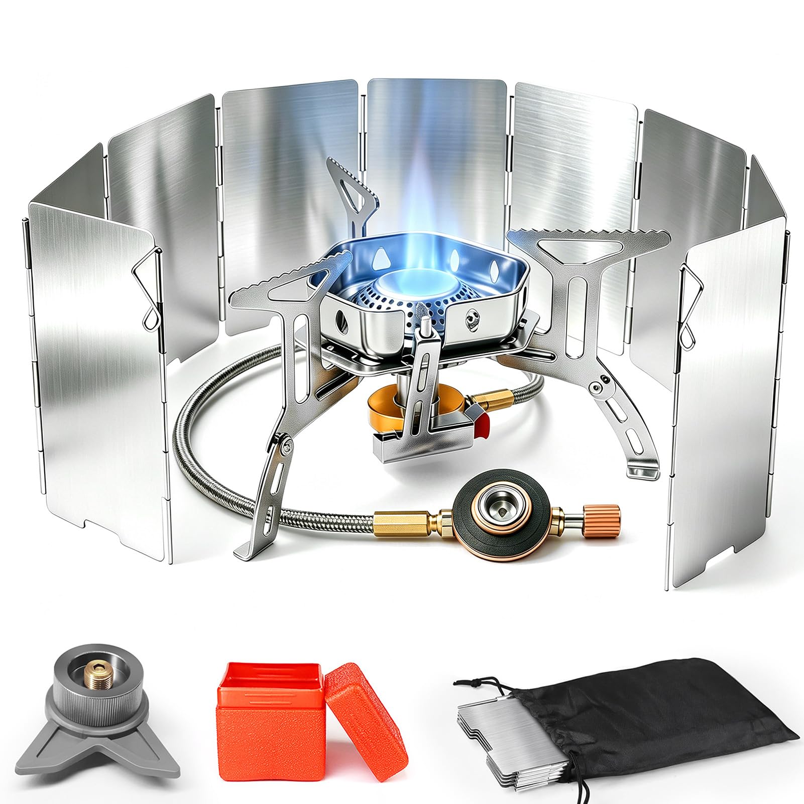 AUTOPkio Fornello da Campeggio 3500W con Parabrezza, Mini Portatile Stufa