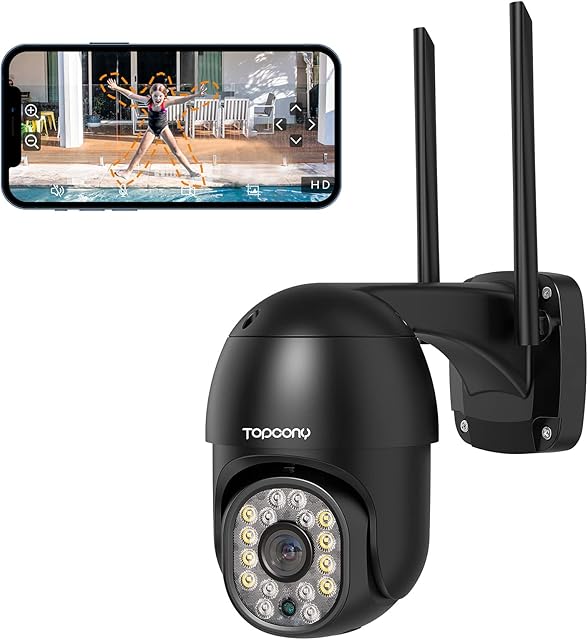 Topcony 360° Human Detection Security Camera Outdoor, Auto Tracking CCTV Camera with 1080P Color Night Vision, Wireless WiFi PTZ Home Security Wired Camera,IP66,2-Way Audio, Support Phone/PC