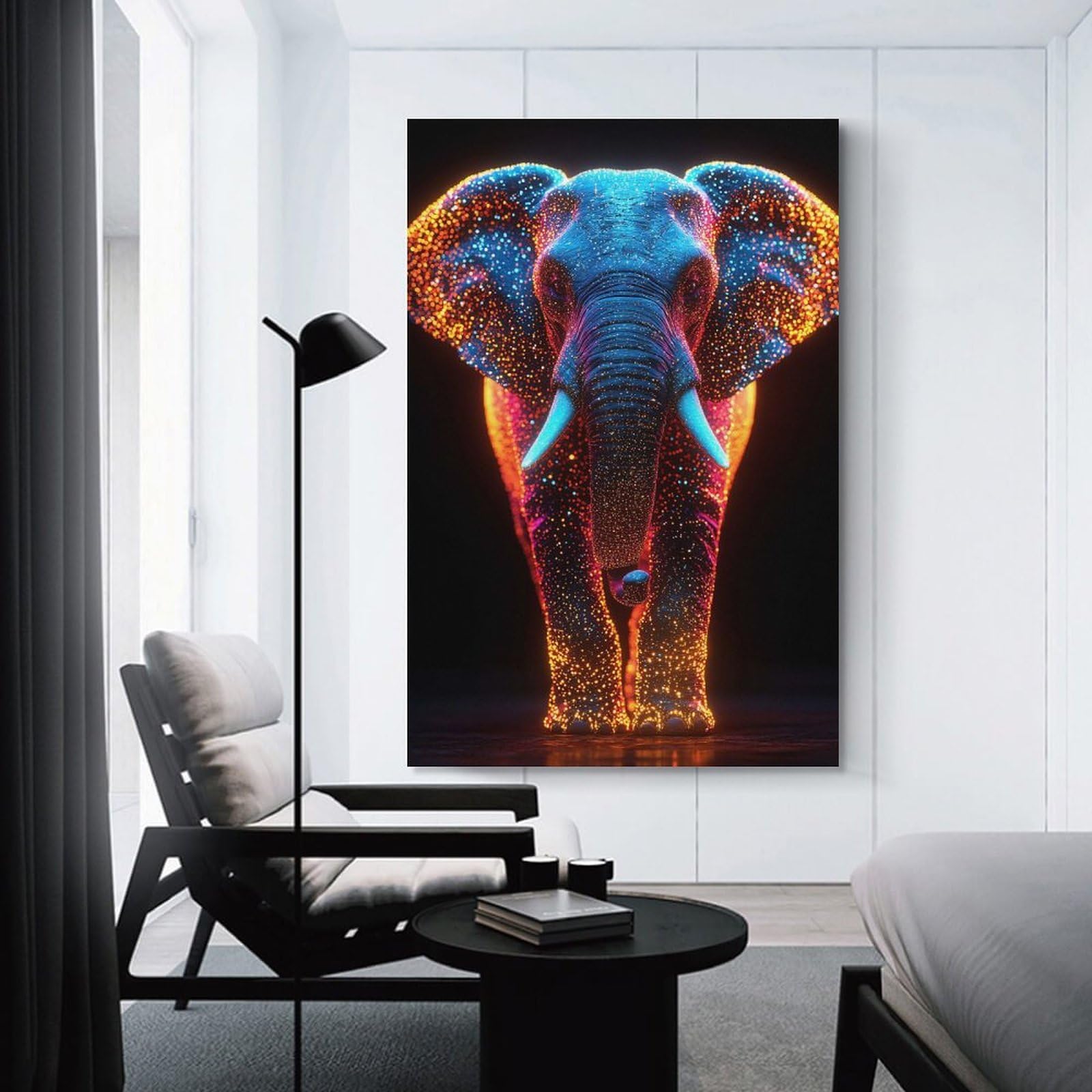 Junmoney Canvas Wall Art Glowing Elephant Digital Art, 20x30inch(50x75cm), for Corridors, Hallways Or Apartment Entries, Decorative Canvas Styling for Entry Areas