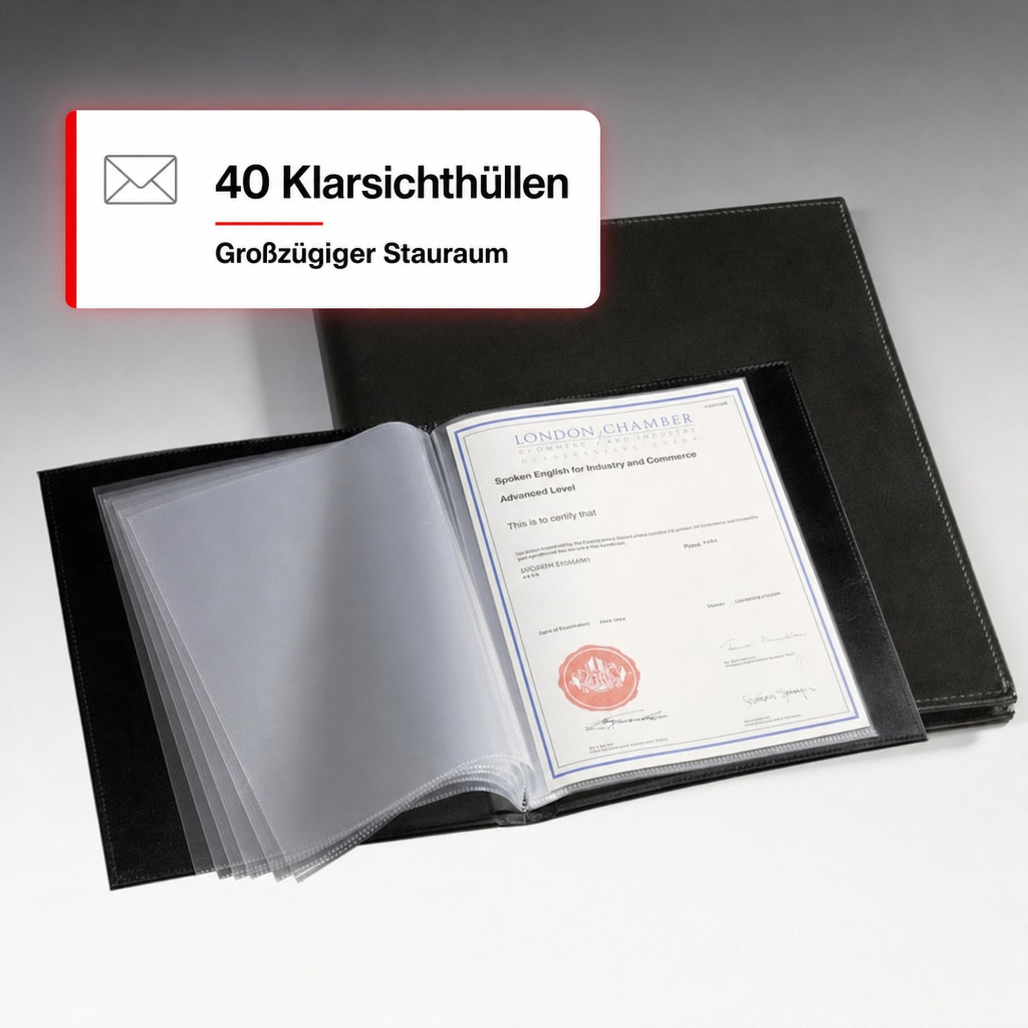 Leuchtturm1917 320023 Urkunden-Mappe, 40 Hüllen | dokumentenecht, schützende Aufbewahrung für Zeugnisse und Zertifikate, Innenmappe austauschbar