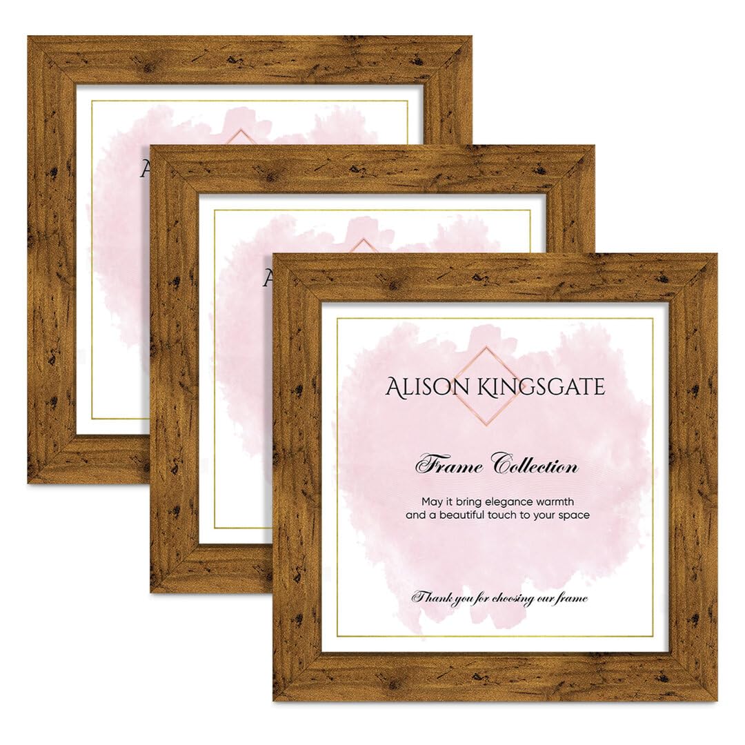 Alison Kingsgate 5X5 Rustic Oak Modern Photo Frames Pack of 3 - Engineered Wood Picture Frame with Perspex Front - Ideal for Certificates - Wall Mount or Tabletop - Multiple Sizes & Colors — image 1