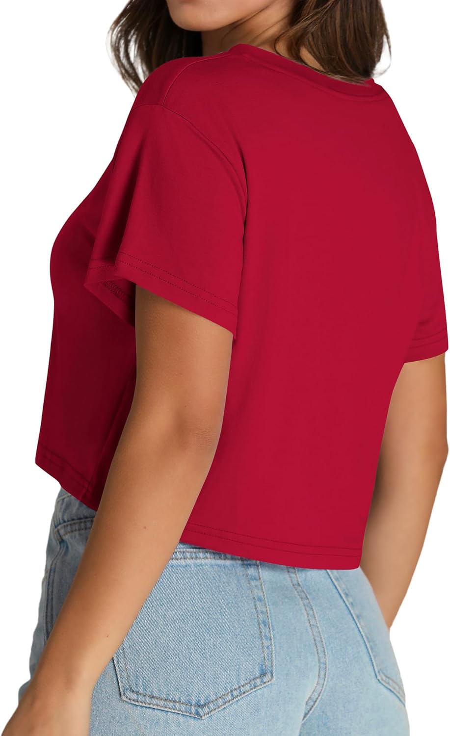 Womens Crop Tops Summer Baisc Tees V Neck T Shirts Casual Short Sleeve Cropped Top - Image 3