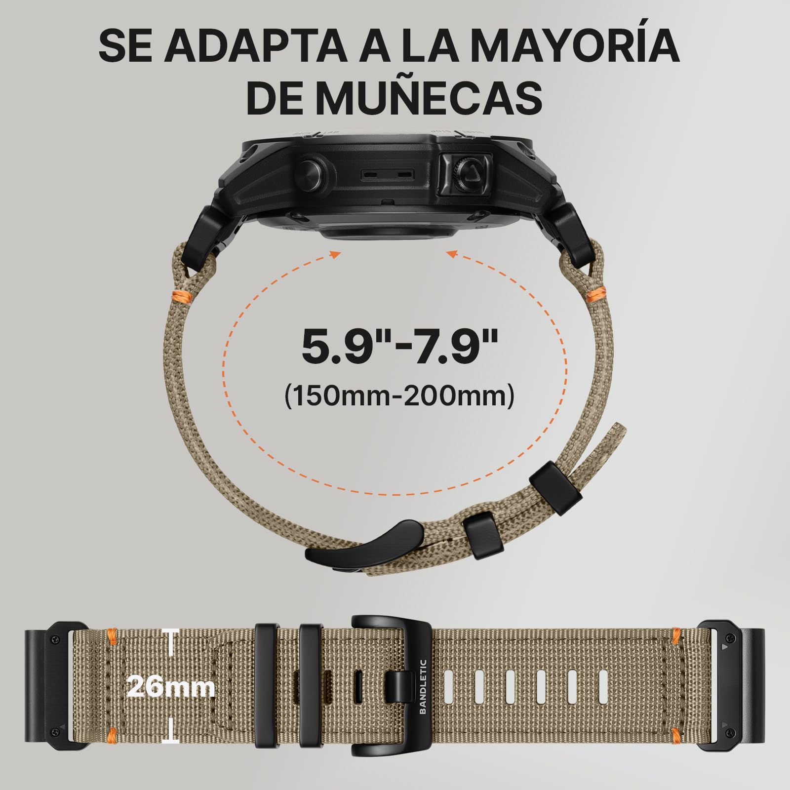 Bandletic 22mm 26mm Correa Compatible con Garmin Fenix 8 47mm/51mm, para Fenix 7/6/5/3, Correa Nailon para Epix/Forerunner/Instinct/Enduro/Tactix/Descent/Quatix/Tactical/Tide/Solar — view 7