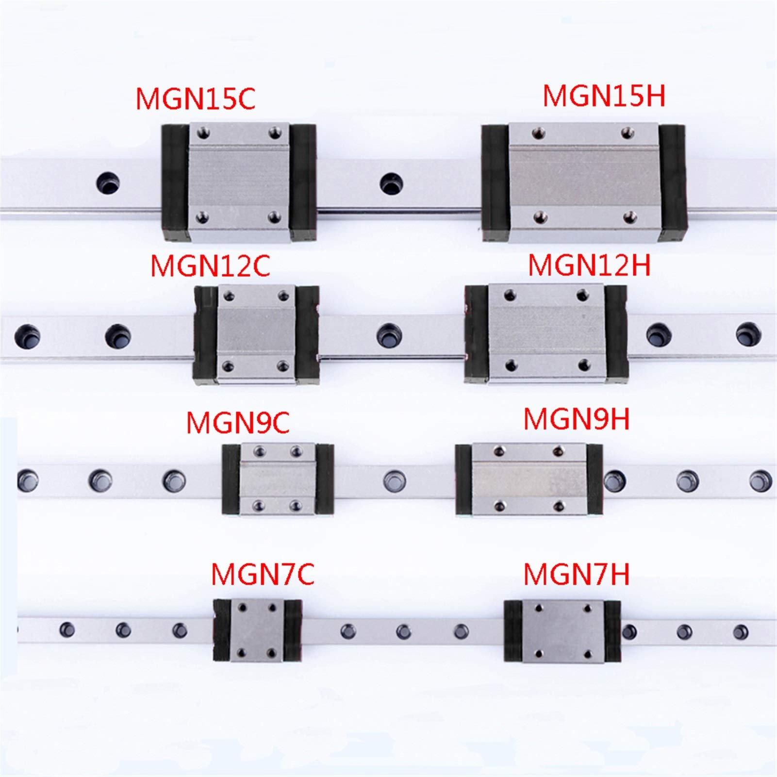 Leloo Lcuihong-liniowa prowadnica szynowa 1 szt. MGN9 prowadnica liniowa, MGN7 MGN12 MGN15 MGN9 200-600 mm miniaturowa prowadnica liniowa +1 szt. wózek MGN9H mocny i trwały (kolor: MGN12C, długość