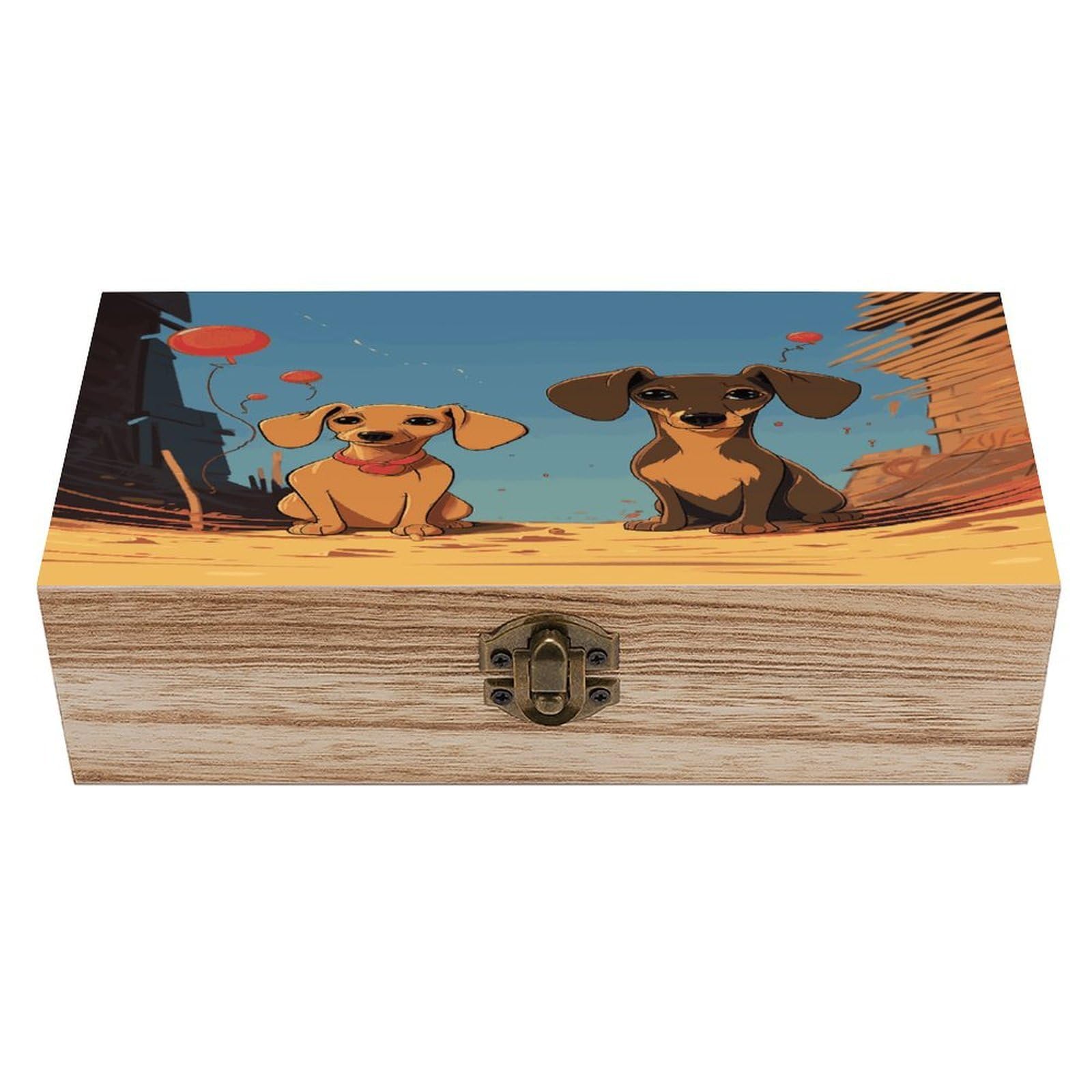 FekiLoot Two Dachshunds Wooden Box with Hinged Lid Vintage Storage Box Beautifully Keepsake Boxes Jewellery Organiser & Trinket Holder Unique Gift Ideas for Men & Women