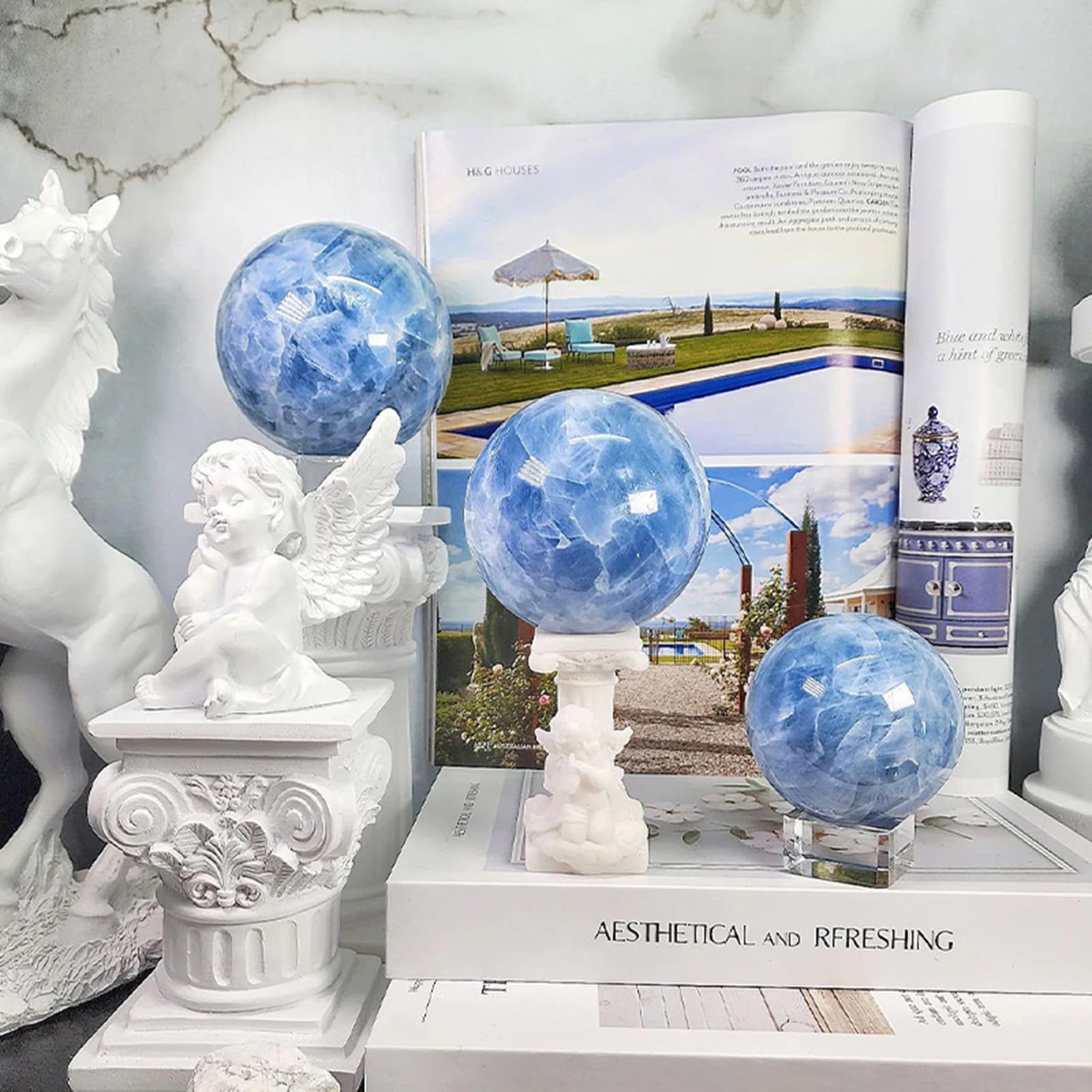 Bola de Cristal de Celestita Natural, Bolas Decorativas Azules de Oficina en Casa, Escultura de Esfera de Cristales Curativos Grandes, Bola de Cristales Fengshui,90~95mm
