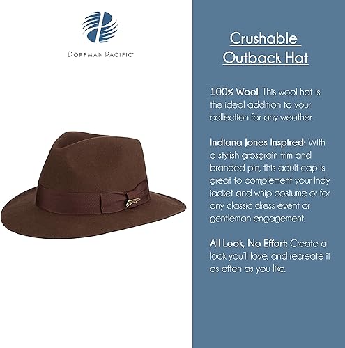Miniatura 4 de Dorfman Pacific Indiana Jones Fedora de fieltro de lana para hombre