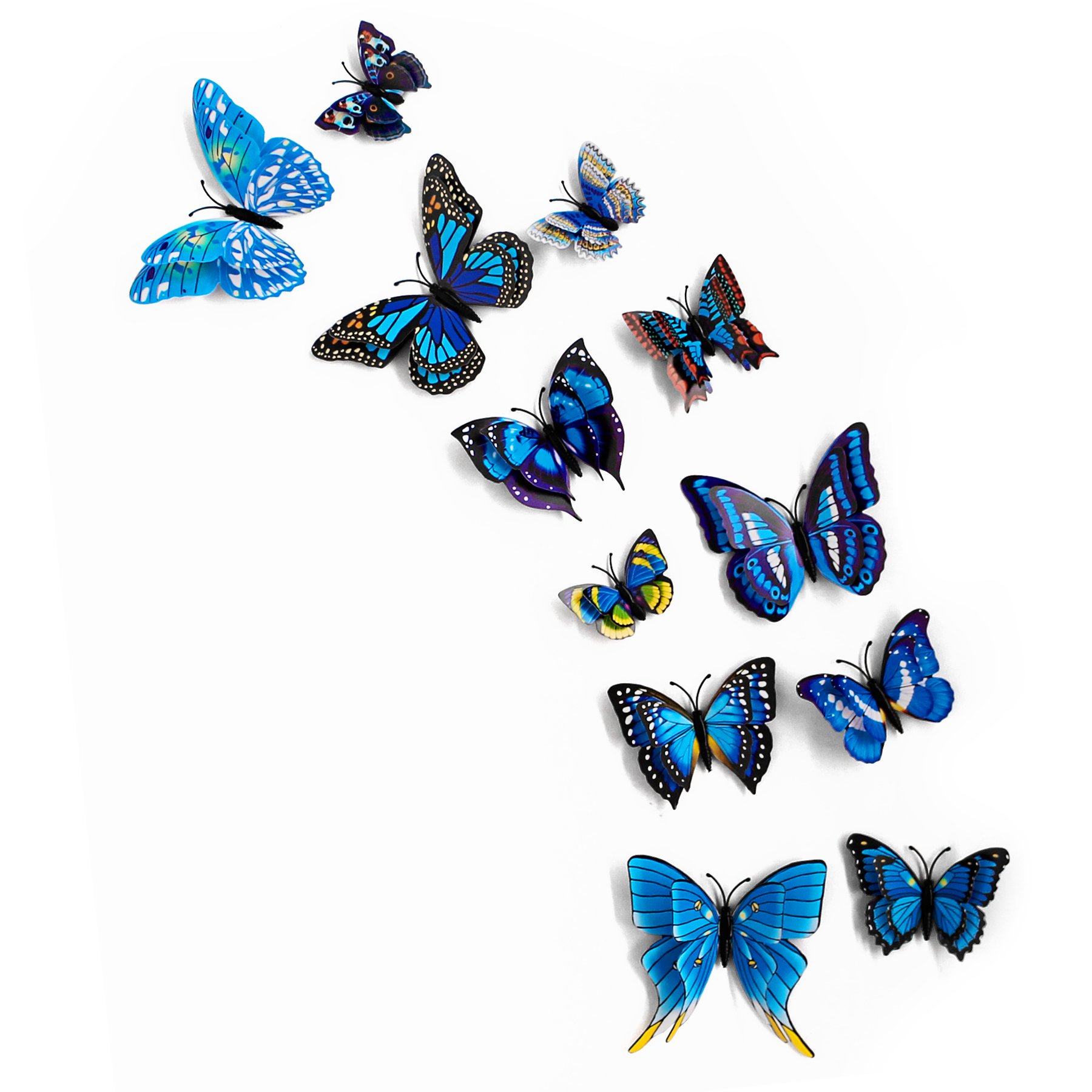 Lillyvale Blue(Double Wings) 3D Butterfly 12Pcs Stickers Making Stickers Wall Stickers Crafts Butterflies (Blue(Double Wings))