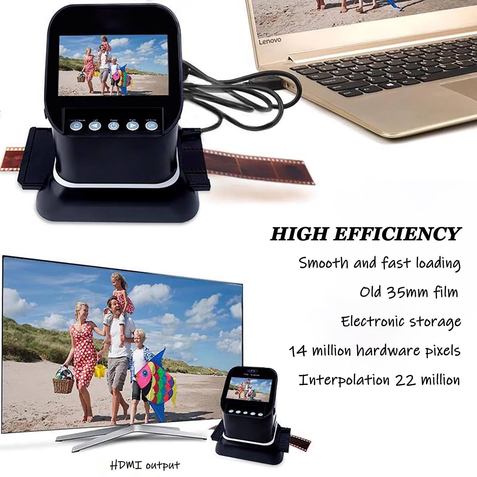 Scanner per Diapositive E Negativi,Scanner Film Ad Alta Risoluzione 120,22 Megapixel LCD 4,3",Converte 35mm 135 126 127 in JPEG,Elevata Nitidezza Dell'immagine