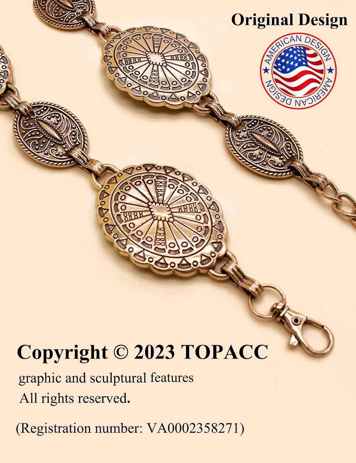 TOPACC Western Metal Concho Belt for Women Cowgirl Chain Belts for Dresses Jeans Country Concert Outfit