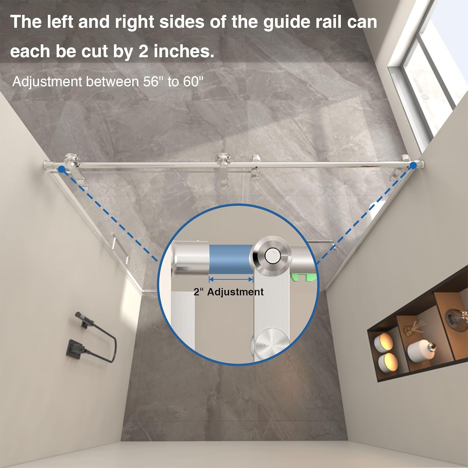 56-60 in.W × 74 in.H Shower Door, 5/16 in (8mm) Frameless Double-Sided Easy-Clean Double Glass, Buffers Sliding Shower Door, Can be Installed Left and Right, Brushed Nickel