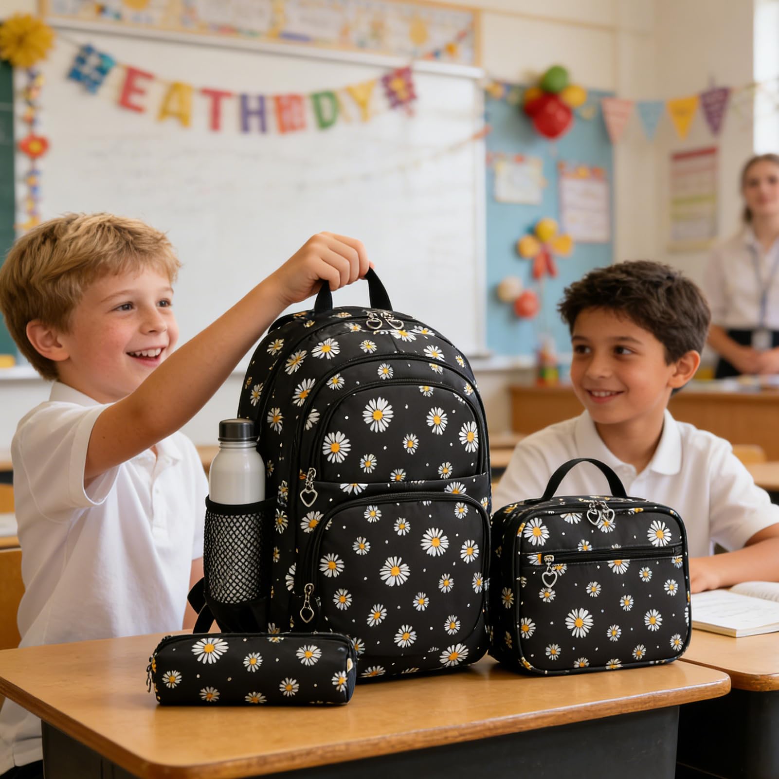 Zaino Scolastico Per Ragazzi Zainetto da Scuola Elementare | Set di Zaino con Stampa Floreale Ideale per Studenti Alunni Ragazzi Ragazze Giovani per Viaggio Vacanza e Uscite Quotidiane